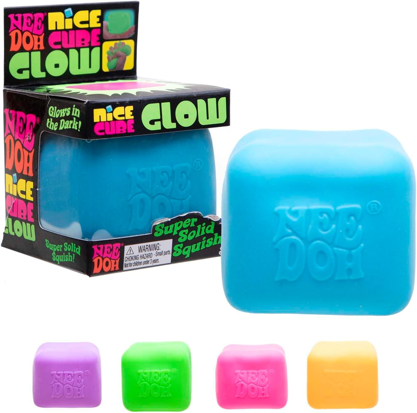 Needoh Nice Cube Glow - Soft & Squishy Glow-In-The-Dark Stress Toy, Stretchy Fidget for Sensory Play, Fun for Kids & Adults, Portable Stress Relief, Assorted Colours image number 3