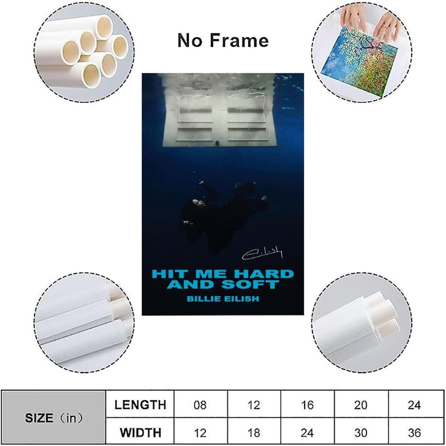 Billie Poster Eilish Music Album Retro Vintage Signed Cover Poster Canvas Painting Wall Art Picture Home Decor Print for Bedroom Living Room Dorm Study Bar Office 12X18Inch(30X45Cm)