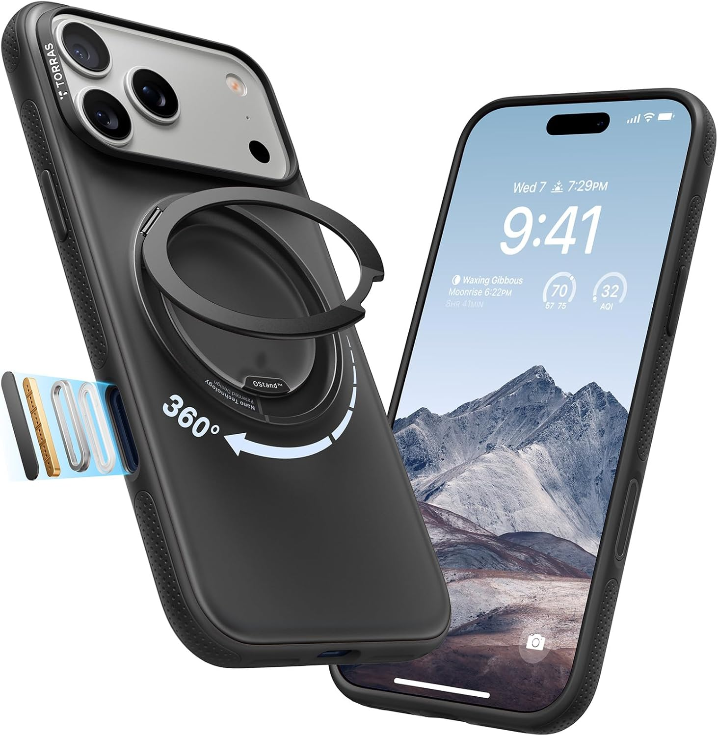 TORRAS 360 Rotatable Stand for Iphone 17 Pro Max Case, Compatible with Magnetic, Mil-Grade Protection, Slim Ergonomic Grip, Camera Control, Ostand O3 Fitness 6.9'', Deep Blue