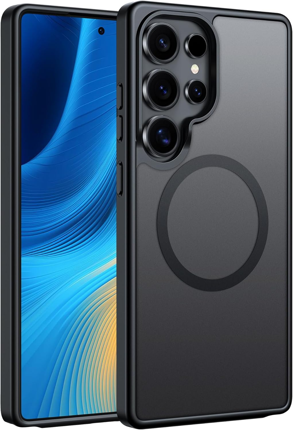 FNTCASE Case for Samsung Galaxy S25-Ultra: Matte Magnetic Slim Translucent Mobile Phone Case Military Drop Protection for Mobile Phones - Robust Durable Shockproof Protective Bumper Case (Black) image number 1