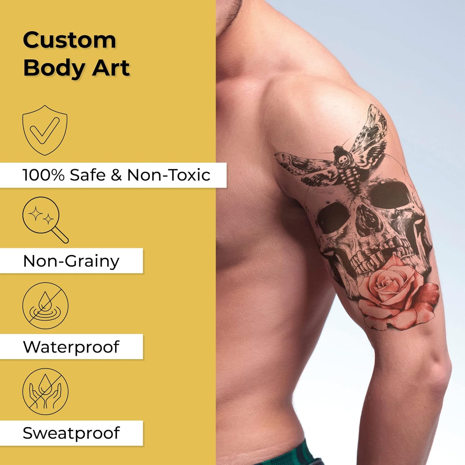 Temporary Tattoos for Men Guys Boys & Teens - Fake Half Arm Tattoos Sleeves for Arms Shoulders Chest Back Legs Cross Skull Owl Clock Scorpion Rose Realistic Waterproof Transfers 8 Sheets 8X6" image number 1