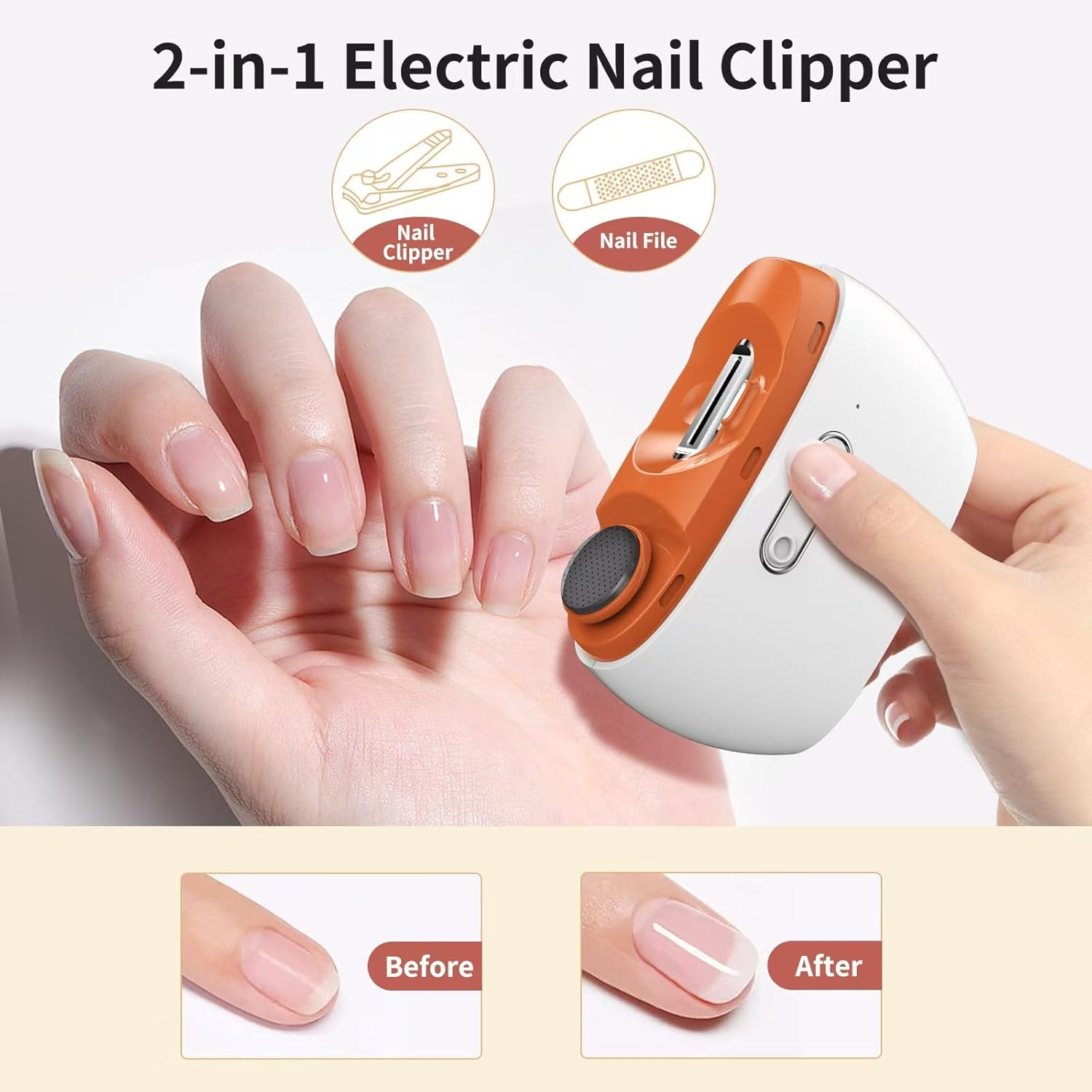 Electric Nail Clipper, Automatic Electric Baby Nail Trimmer with LED Light & 2 Speeds with Nail Scraps Storage, Toenail Clippers, Automatic Nail Clippers for Adults image number 2