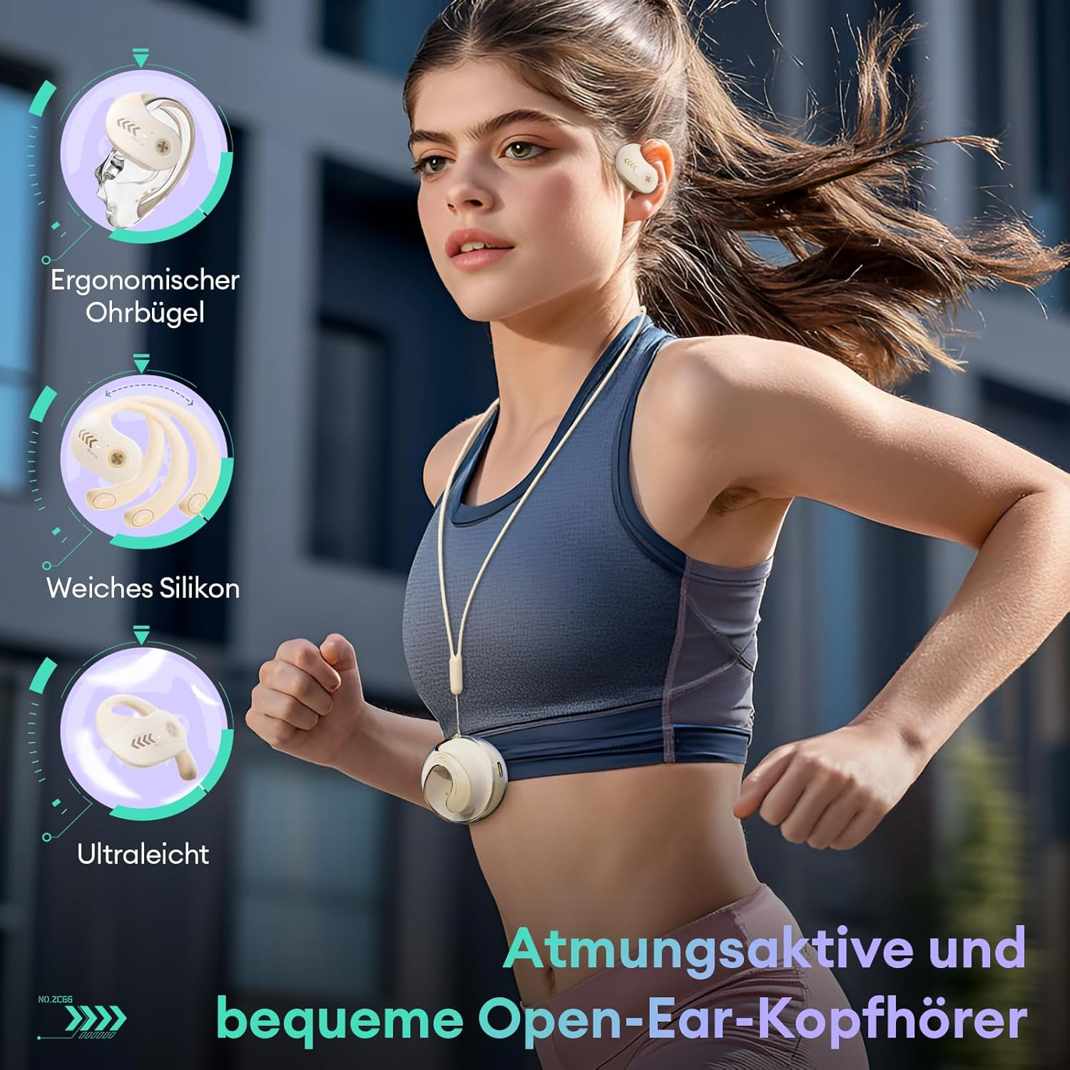 Zombies CAT Open Ear Headphones, Wireless Bluetooth 5.3 Headphones with Microphone for Clear Calls, Special Lanyard, IPX5, Waterproof Headphones for Sports Training, B7 White image number 3