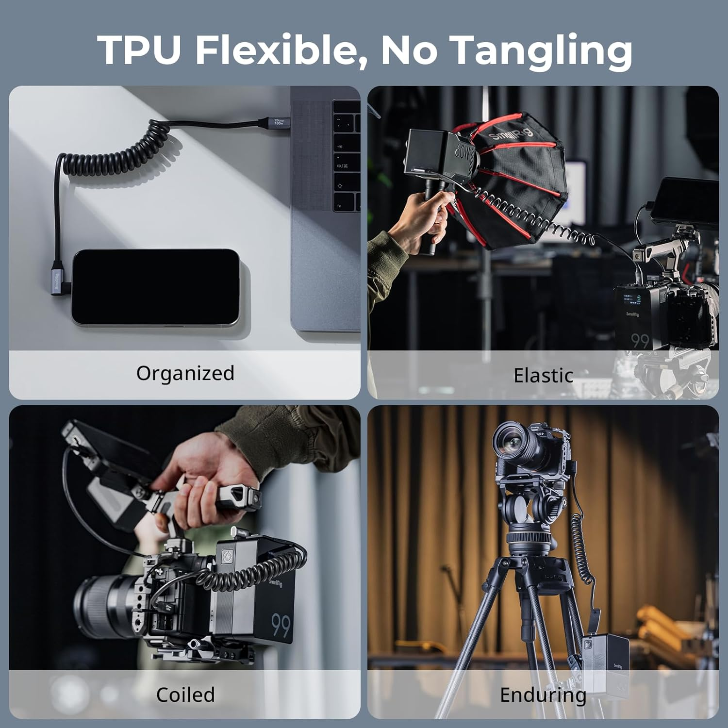 SMALLRIG USB C to USB C Coiled Data Cable (Straight to Angled), 90 Degree USB C Cable 20Gbps High Speed Data Transfer, Support PD 100W Fast Charging, for Iphone, Laptops and Cameras Etc. - 4792 image number 5