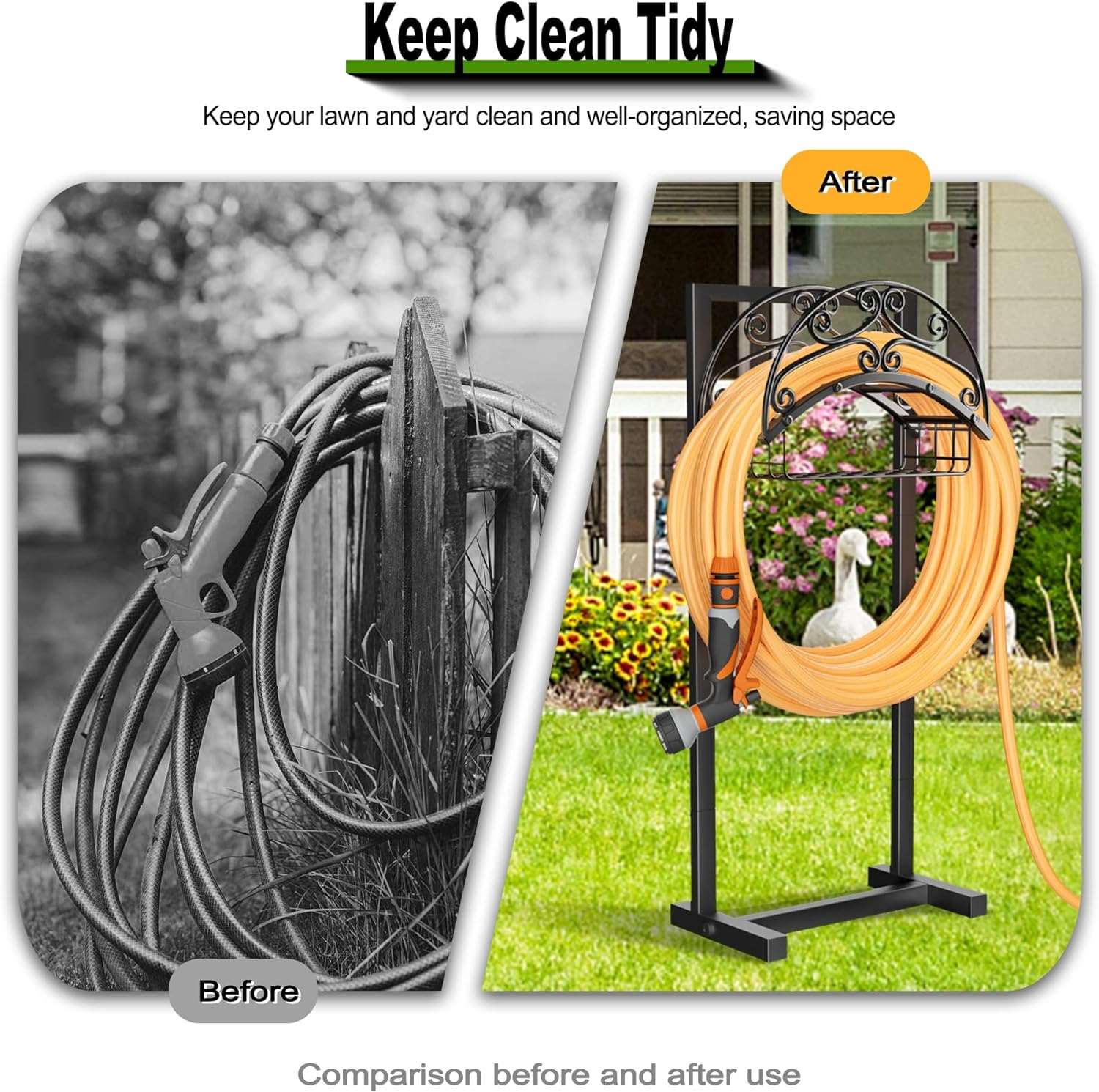 Gayuteay Garden Hose Holder - Upgraded Water Hose Holder Holds 151-Feet Hose, Heavy Duty Metal Hose Stand Sturdy Freestanding Hose Hanger, Detachable Garden Hose Storage Rack for outside Yard Lawn image number 4