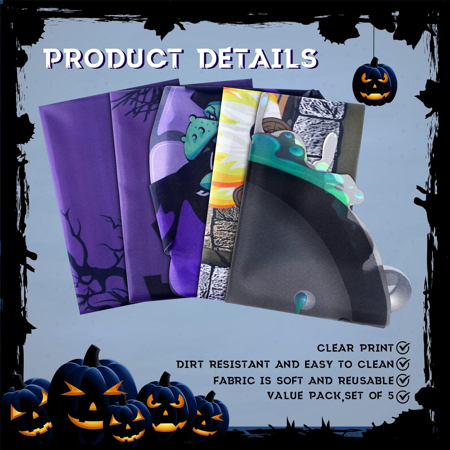 5 Pcs Halloween Scene Setter Night Window Skull Fireplace Witch Bubbling Cauldron Background Backdrop Decor Cloth Booth Medicine Stove for Home Decor image number 4