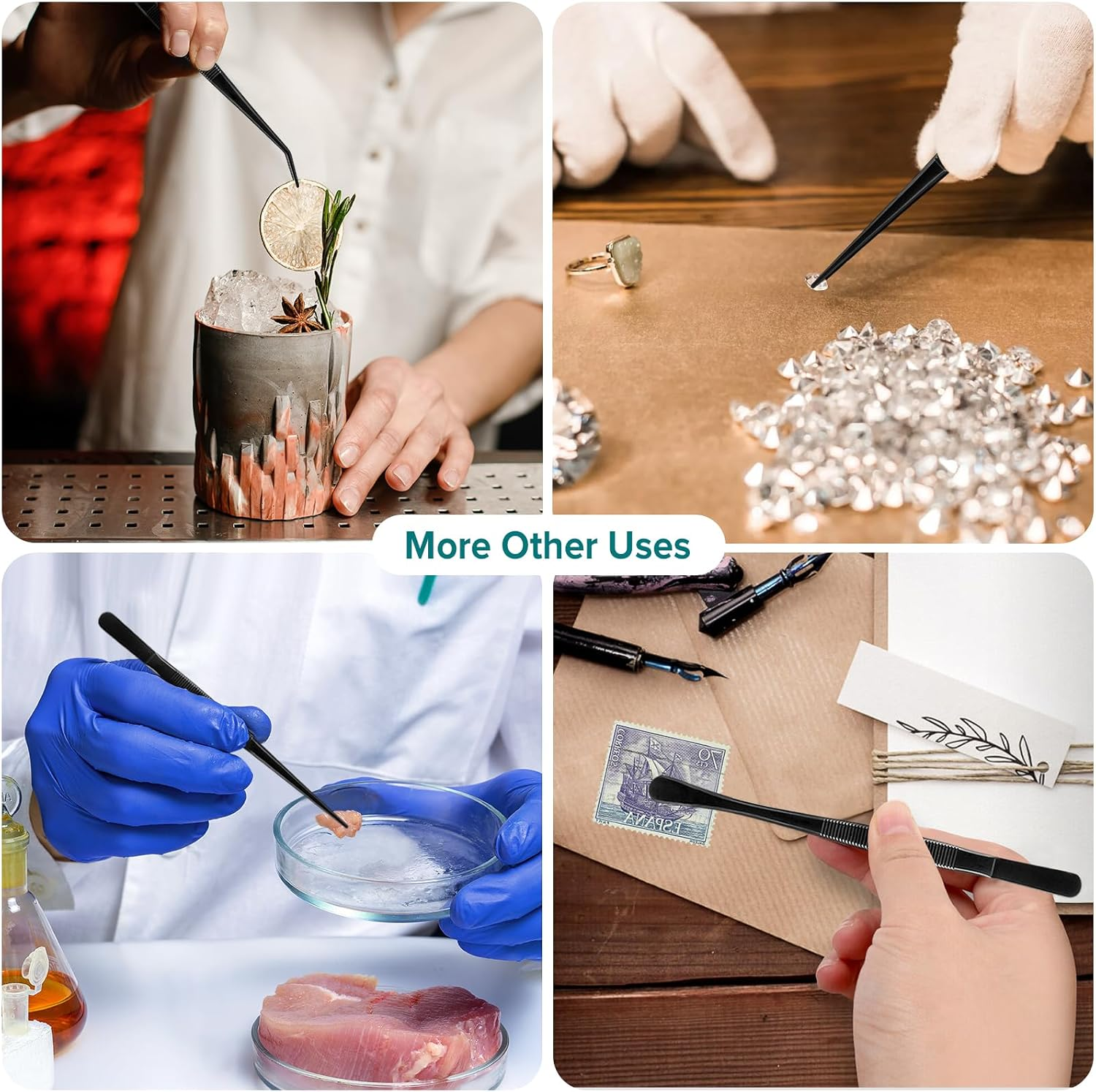 Kitchen Tweezer Tongs Set,6 Pcs Kitchen Tweezers,6.3" Cooking Tweezers Set,Stainless-Steel Food Chef Culinary Tweezers Tongs for Baking Decorating Feeding Plating,Black image number 5