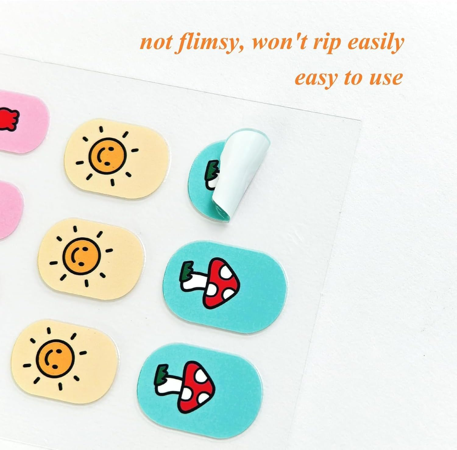 PQCLXUYA 10 Pcs Colorful Kid Nail Stickers Full Nail Wraps for Kids Girls 3D Self Adhesive Nail Strips Including Rainbow Cat Rabbit Flower Strawberry Heart Sun with 2Pcs Nail Files for Age 8 and Older image number 5