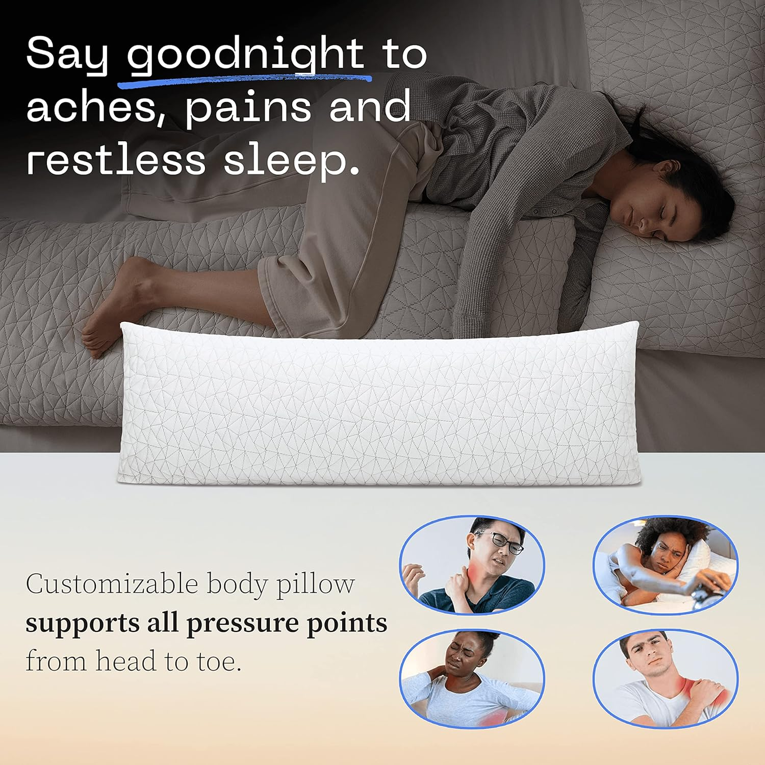 Coop Home Goods Total Body Pillow with Adjustable Shredded Memory Foam ? Perfect Pillow to Snuggle during Pregnancy - Washable -20X54- Bamboo Derived Viscose Rayon and Polyester Blend Cover - image number 4