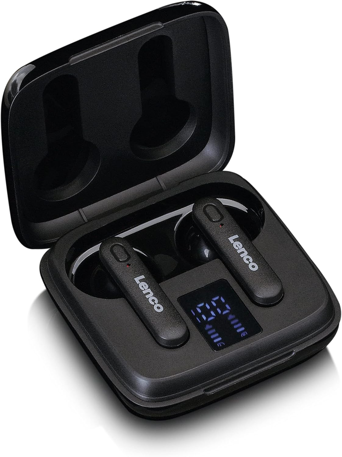 Lenco EPB-430BK True Wireless In-Ear Headphones with Bluetooth, Wireless Ear Buds, Wireless Charging, USB-C Charging, Charging Case with Display, Black