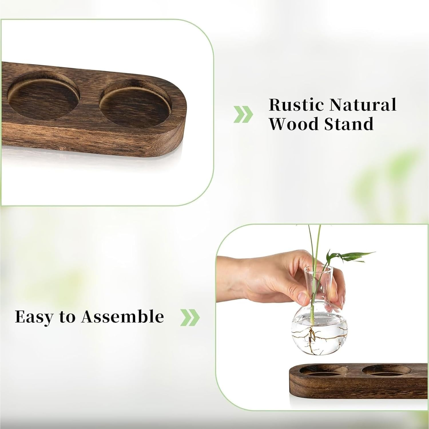 FUNNTY Desktop Plant Propagation,With Wooden Stand Glass Vase Hydroponic Planter Gifts Plant Terrarium for Plant Lovers Indoor Home Garden Office Decoration (5 Glass Vase &1 Tray Display)