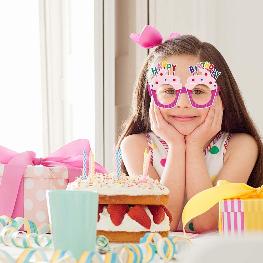 Happy Birthday Party Paper Glasses, 8 Pack Decorative Photo Props, Multi-Coloured