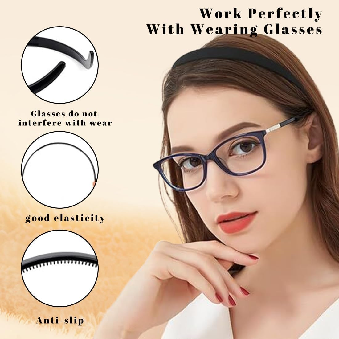 CATOR Pack of 5 Women'S Headbands, Hair Band, Women'S Zigzag Headband with Clips, Thin Headbands, Women, Matte Finish, Non-Slip, Ideal for Glasses and Everyday Use image number 1