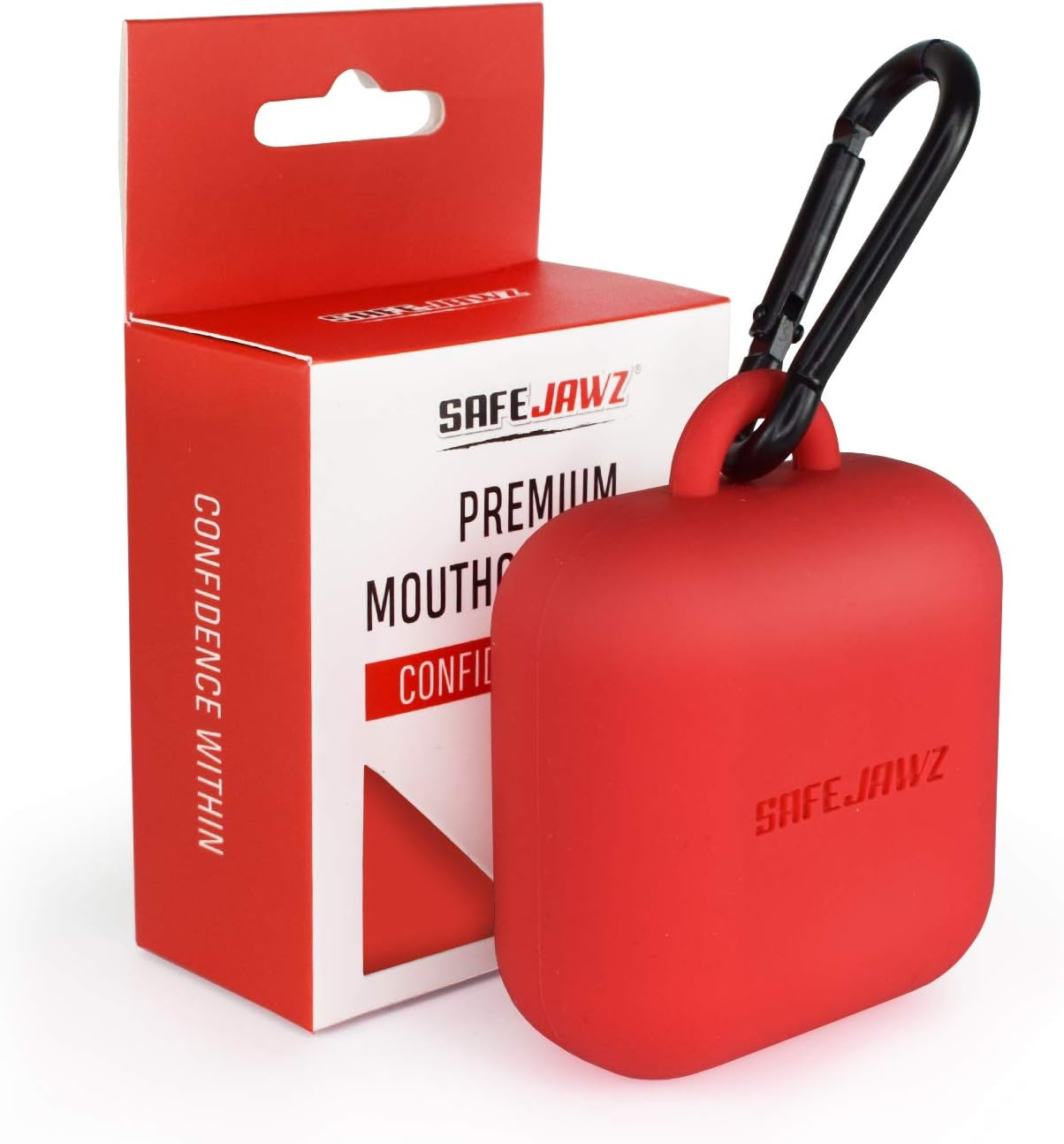 SAFEJAWZ Premium Mouthguard Case with Carabiner Clip. Unique Durable and Flexible Silicone Design to Keep Gum Shields Protected/Clean. Red, One Size. image number 1