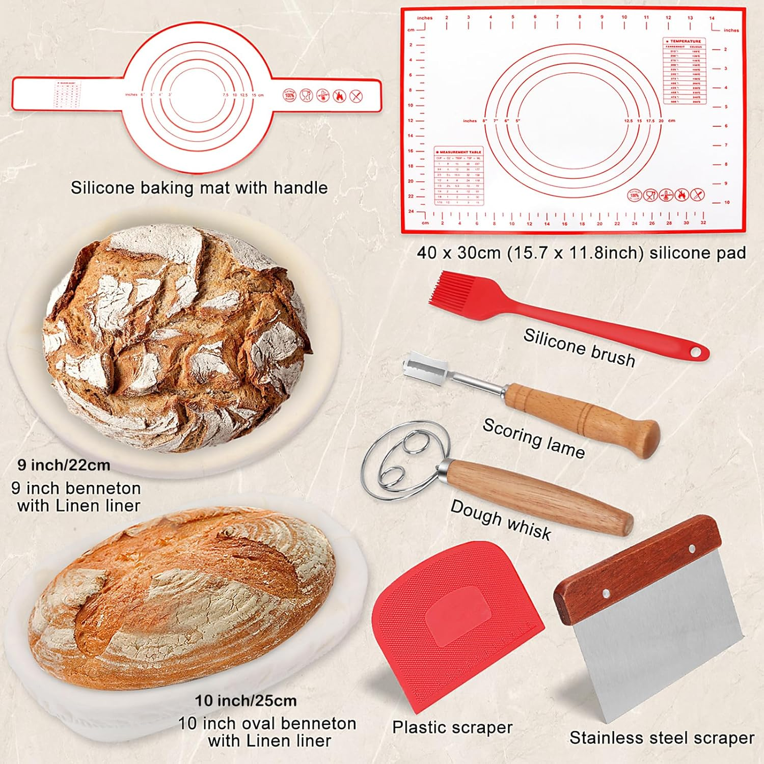 Toowood Sourdough Bread Proofing Basket 2 Pack, 22Cm round & 25Cm Oval Sourdough Banneton Basket, Bread Making Kit, Proofing Bowls for Sourdough Basket image number 4