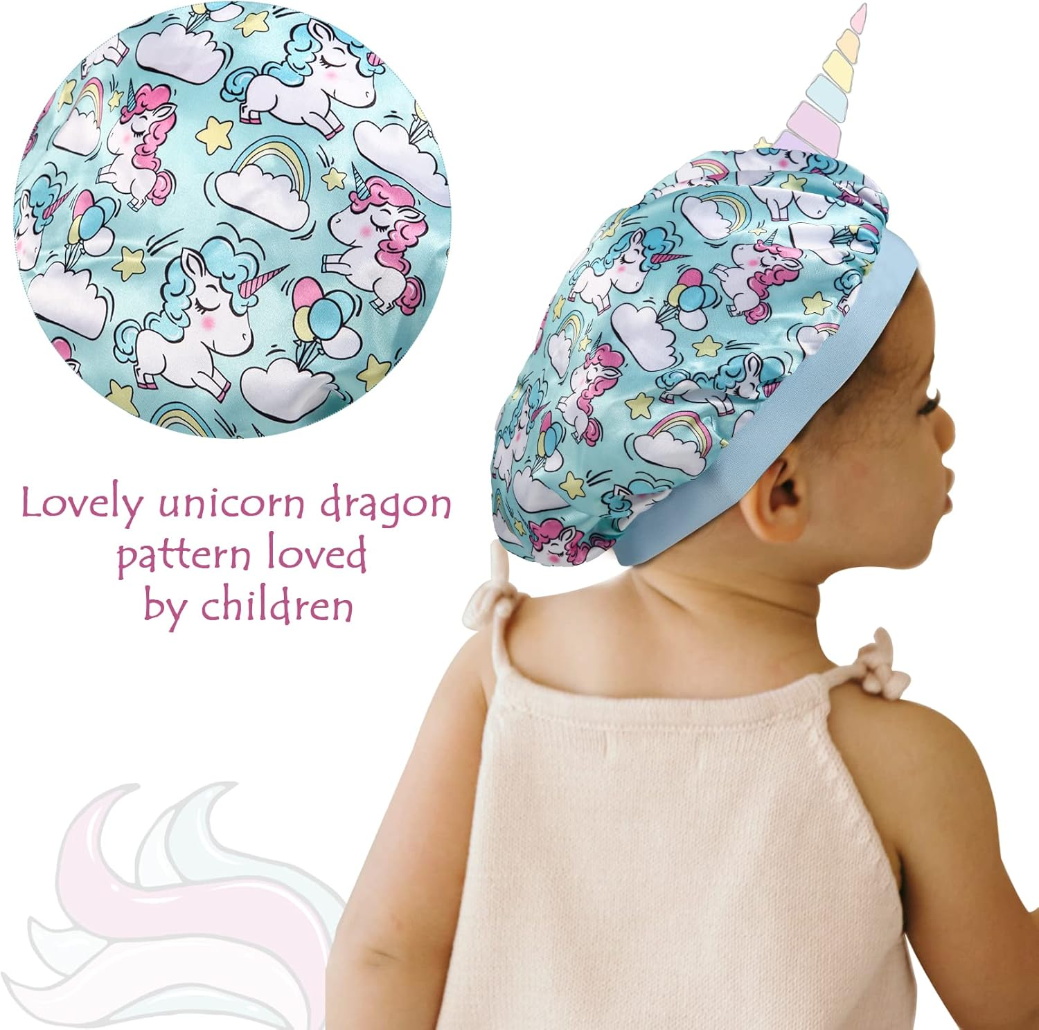 4 Pcs Silk Bonnet for Sleeping Kids Bonnets for Girls Baby Satin Sleep Cap Hair Wraps for Curly Natural Hair Elastic Wide Band - A01 image number 3