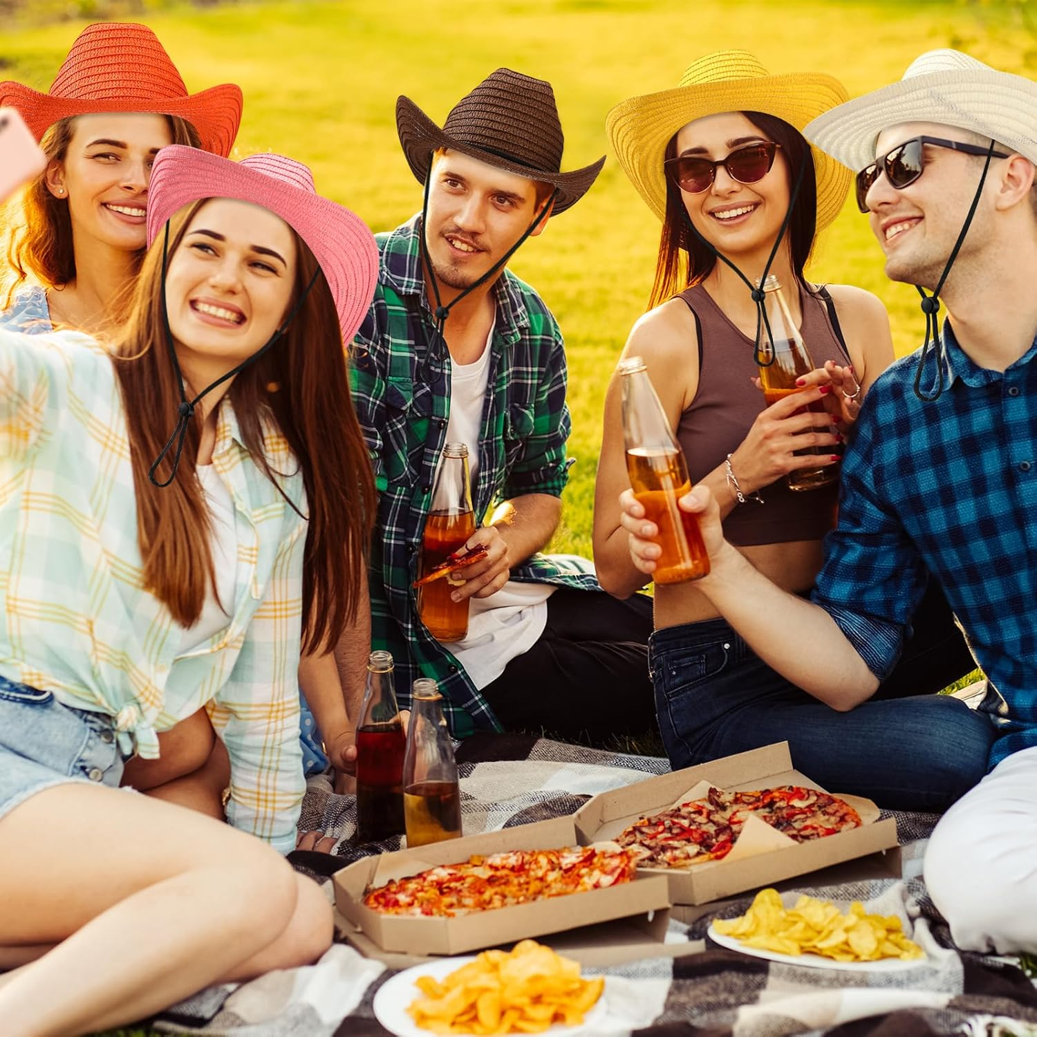 Unittype Adult Cowboy Hat Bulk Western Party Straw Hat Unisex Cowboy Cowgirl Set for Women Men