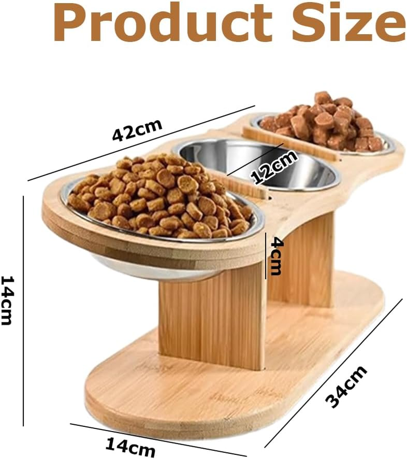 Cat Feeding Station,With 3 Stainless Steel Bowls and Installation Required Parts, Wooden Pet Bowl Holder,Raised Cat Food Bowls, Kitty Food Water Bowls Stand,For Cats and Puppy image number 4