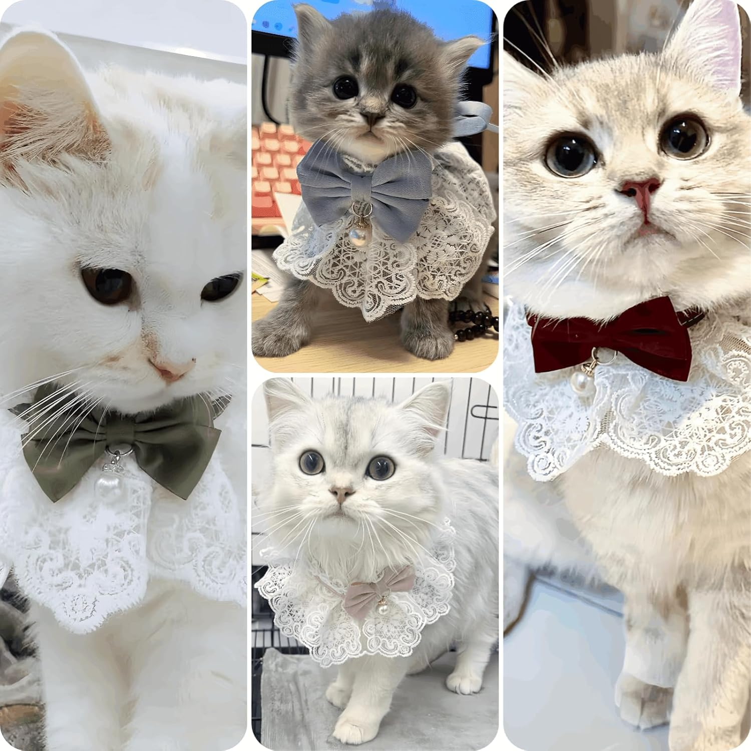 Cute Cat Collar Breakaway Floral Aesthetic Cats Bowtie Collar Bow Tie with Bell for Indoor Cats and Small Dogs Puppies (Green, L (11-20Lbs)) image number 5