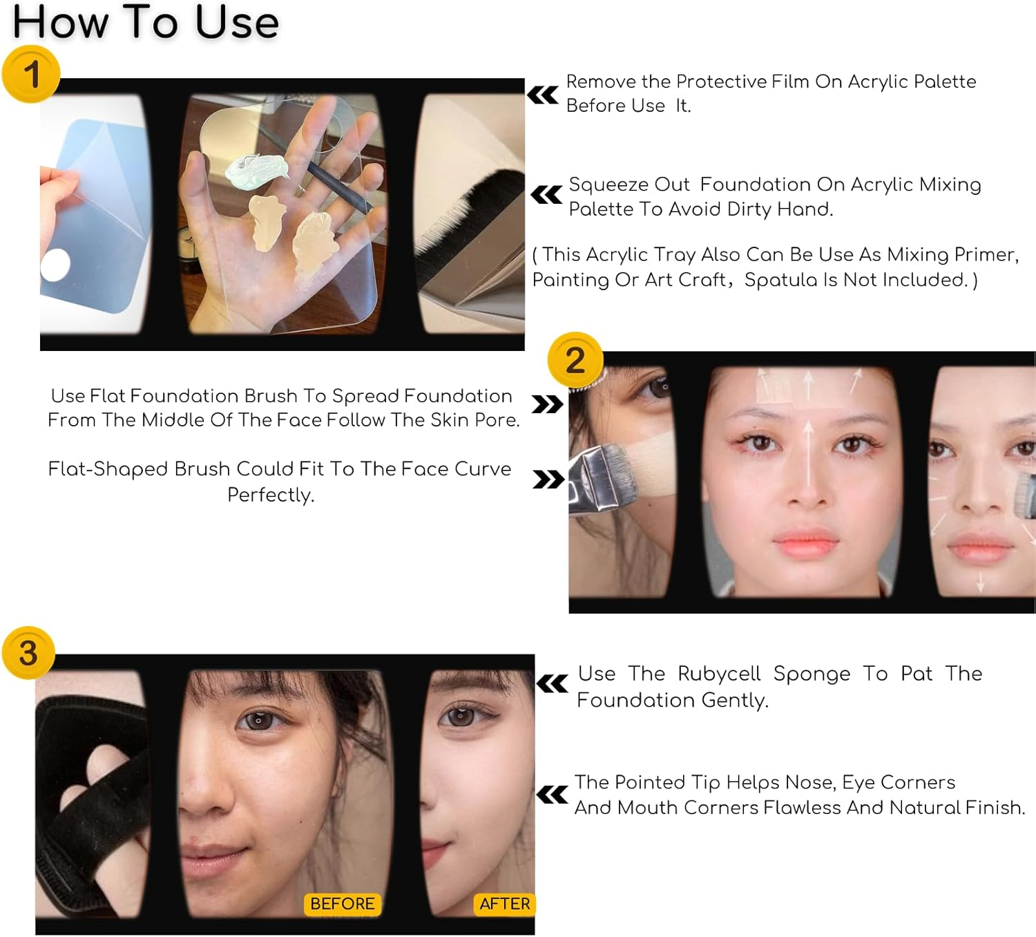 Flat Foundation Brush Rubycell Sponge & Mixing Palette Makeup Tool Couple Set- Ideal for Liquid Foundation,Ultra-Soft Seamless Blender for Flawless Natural Makeup,Minimized Absorb,Long-Lasting image number 2