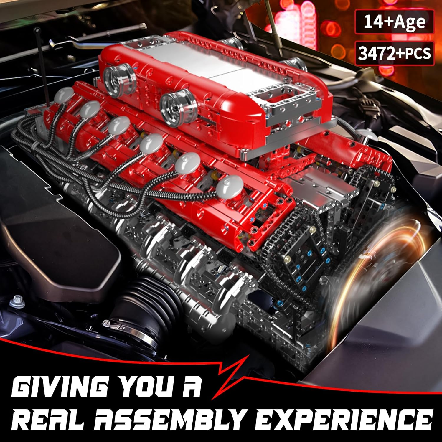 Mould King V12 Engine Building Block Sets, 3472 PCS V12 Engine Building Kits That Works with Motor, Build Your Own 6.5-Liter Engine Model Building Kits, STEM Engine Model for Kids & Adult Age 8+