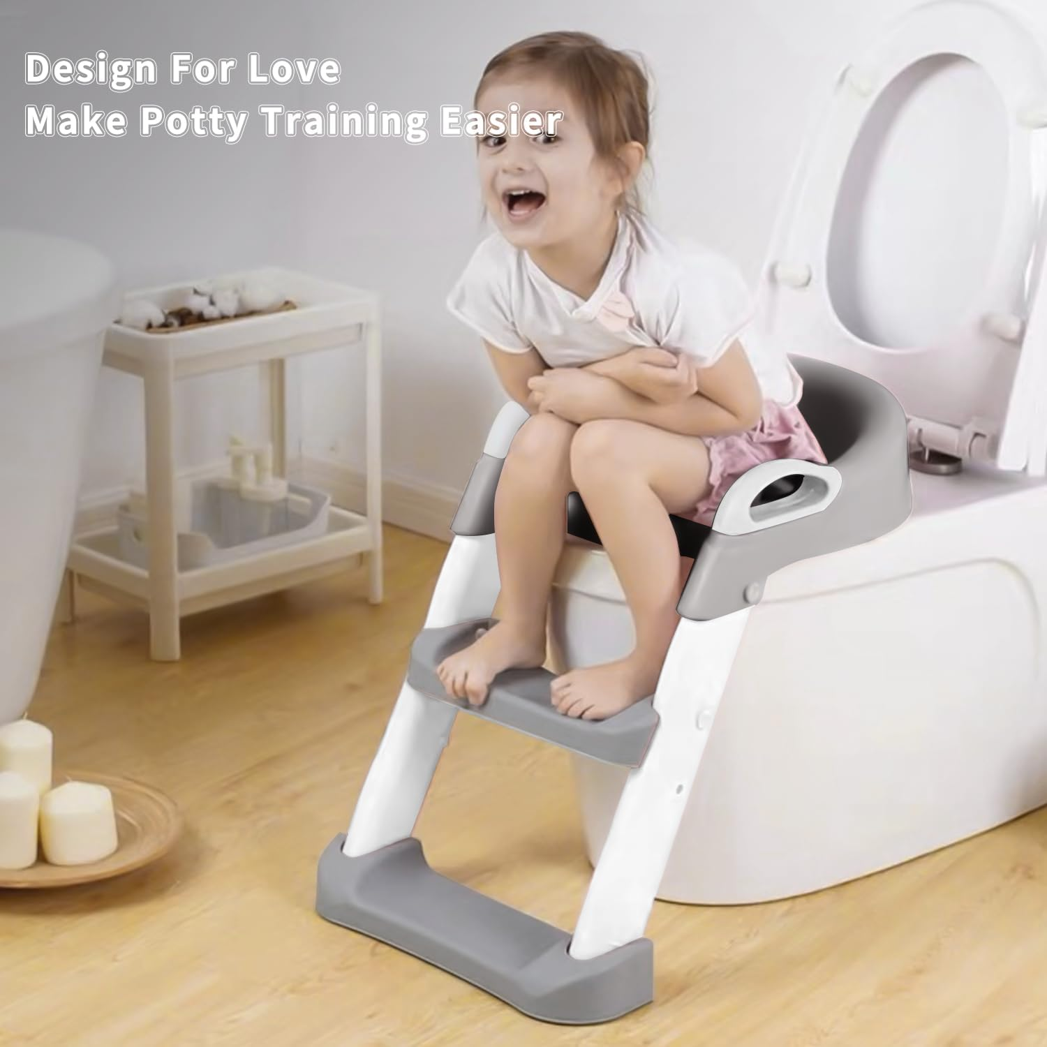 Potty Training Seat with Step Stool Ladder,Potty Training Toilet for Kids Boys Girls，Toddlers-Comfortable Safe Potty Seat with Anti-Slip Pads Ladder (Grey) - Blue image number 2