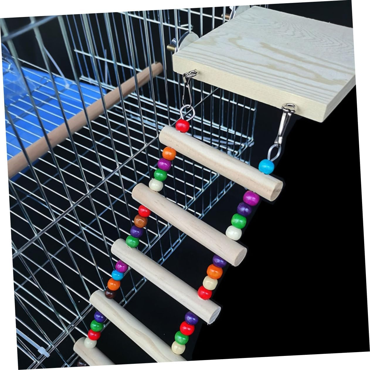 CLISPEED Parrot Standing Ladder Colored Wooden Climbing Swing for Birds Cockatiels Parakeets Lovebirds Training Playground Chewing Activity image number 3