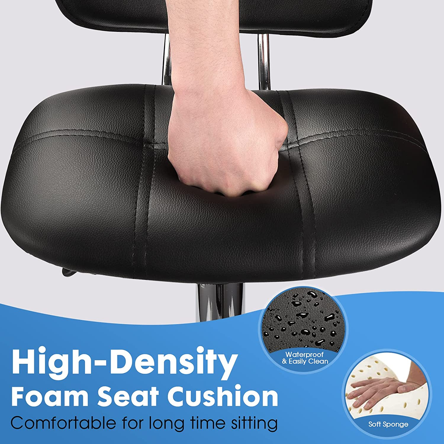 Square Rolling Stools with Backrest Height Adjustable Swivel Stool with Wheels Black