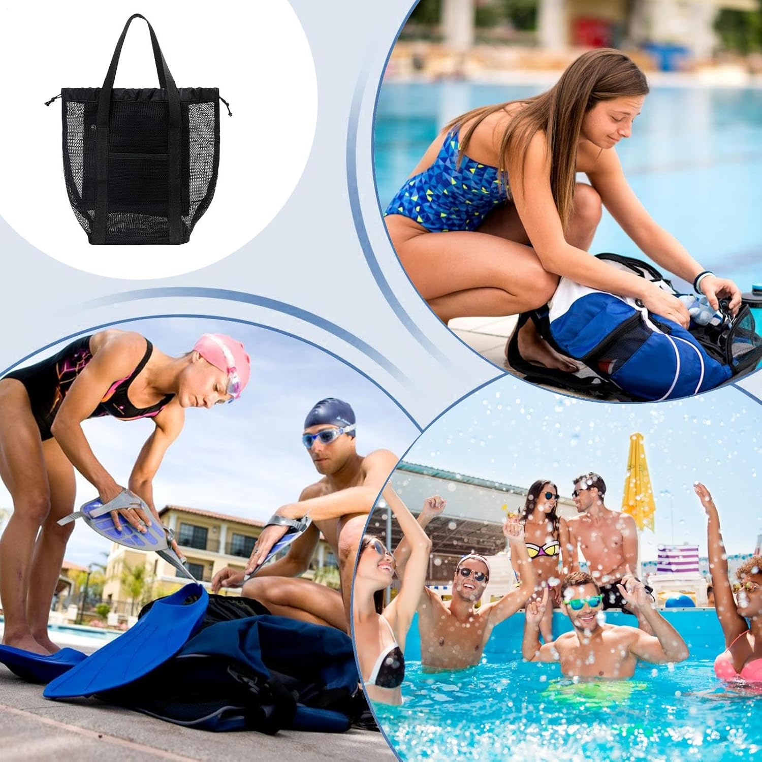 Mesh Beach Bag, Grocery Storage Tote, Lightweight Swim Pool Bag, Outdoor Activity Organizer, Sturdy Spacious Travel Accessory for Towels Sunscreen Clothes And image number 4