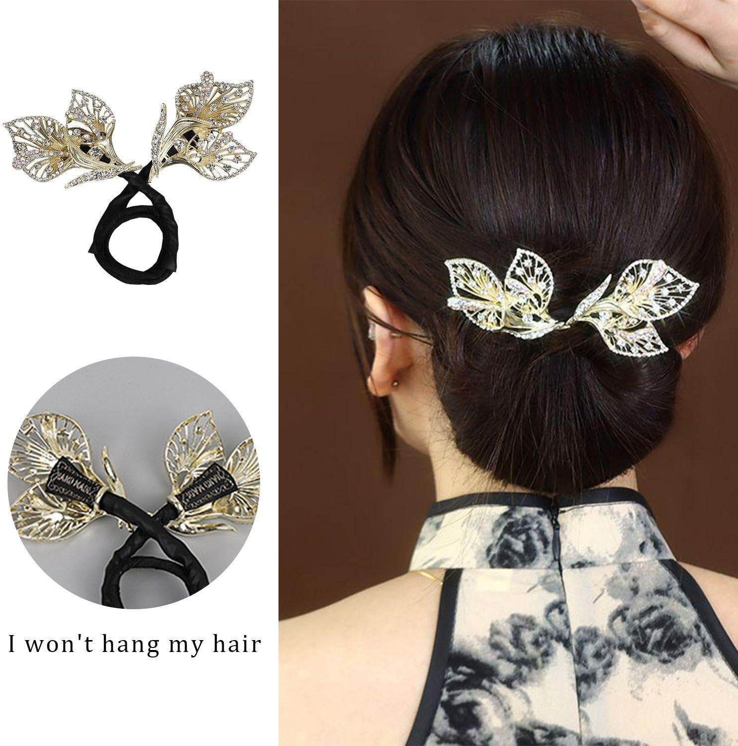 2 Pieces Leaf Shaped Hair Accessories, Rhinestone Hair Accessories, Retro Hair Accessories, Elee Women'S Hair Accessories, Fashionable and Versatile Hair Accessories image number 5