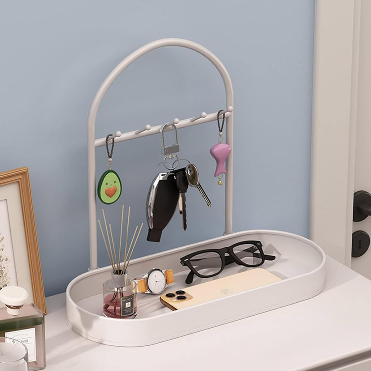 AIMALL Key Entry Door Storage Rack - Stylish Entrance Storage Organizer with Hooks for Keys, Jewelry, and Accessories, Shoe Cabinet and Mask Hanger