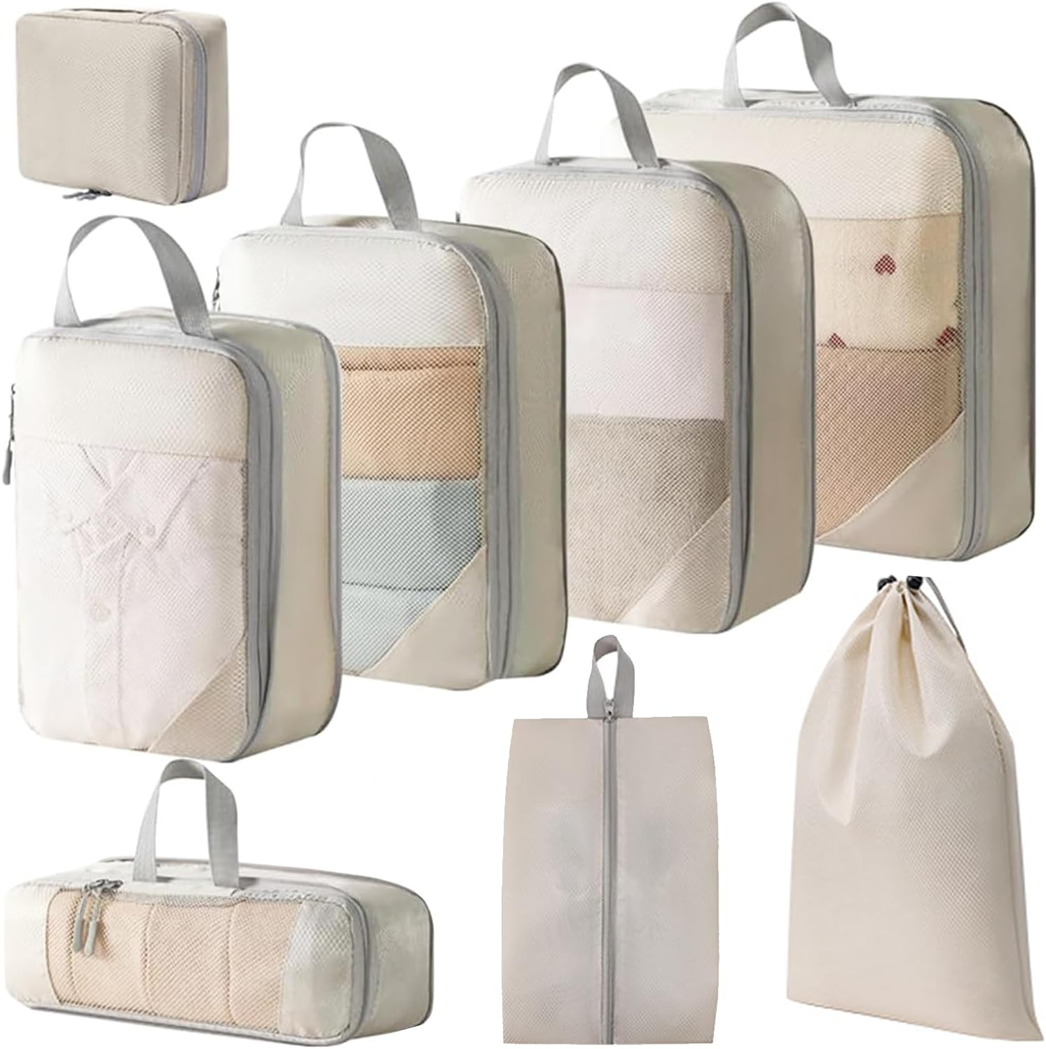 Packing Cubes Compression Packing Cubes for Travel, JOYCHER Travel Packing Organisers Cubes Accessories Mesh Compression Bags Luggage for Man & Women Suitcases - 4Pcs-Blue image number 4