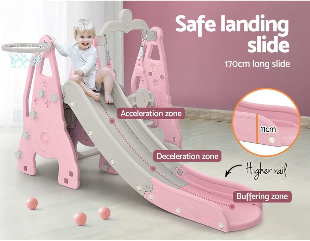 Keezi Kids Slide Swing Set with Basketball Hoop, 3 in 1 Climbing Frame Cubby House Toddler Fold up Cardboard Slides Playground Outdoor Indoor Activity Sports Center Gym, Ball Pump Pink - Blue image number 7