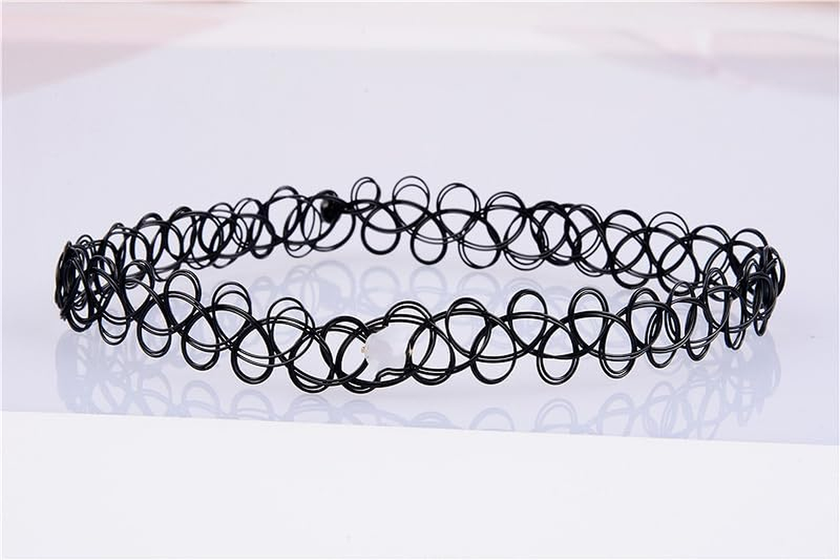 Weforu 3Pc Assorted Tattoo Choker Necklace Set - 90S Accessories Old School Jewelry Gothick Black Stretchy Collar Bracelet & Ring Set, One Size for Women Teen Girl Party Accessories image number 3