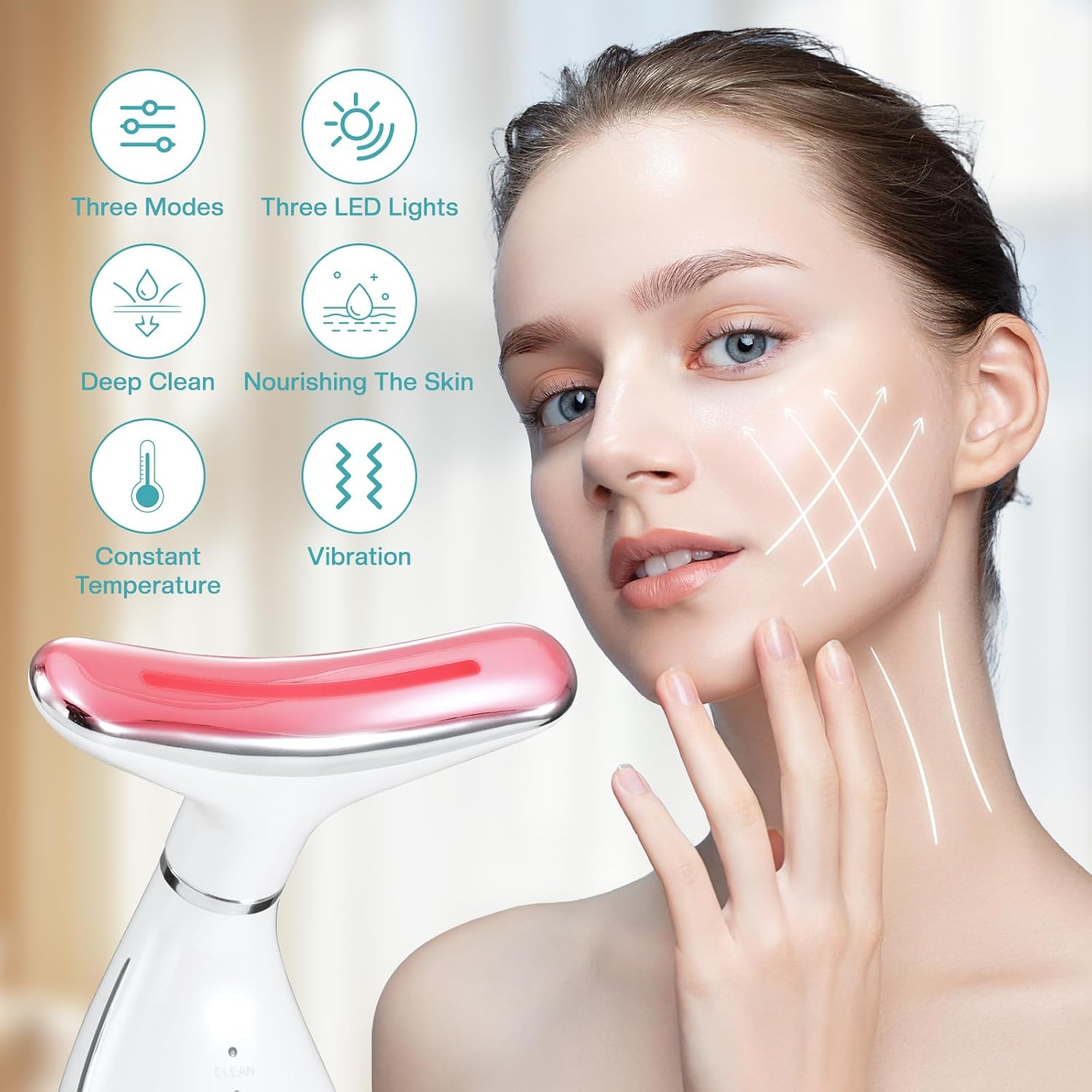 Airelax Face Massager Red Light Therapy Face Sculpting Tool, Facial Massager for Skin Care Face Lifting Device for Face and Neck, At-Home Face Massage Tool with 3 Modes & 3 Lights image number 1