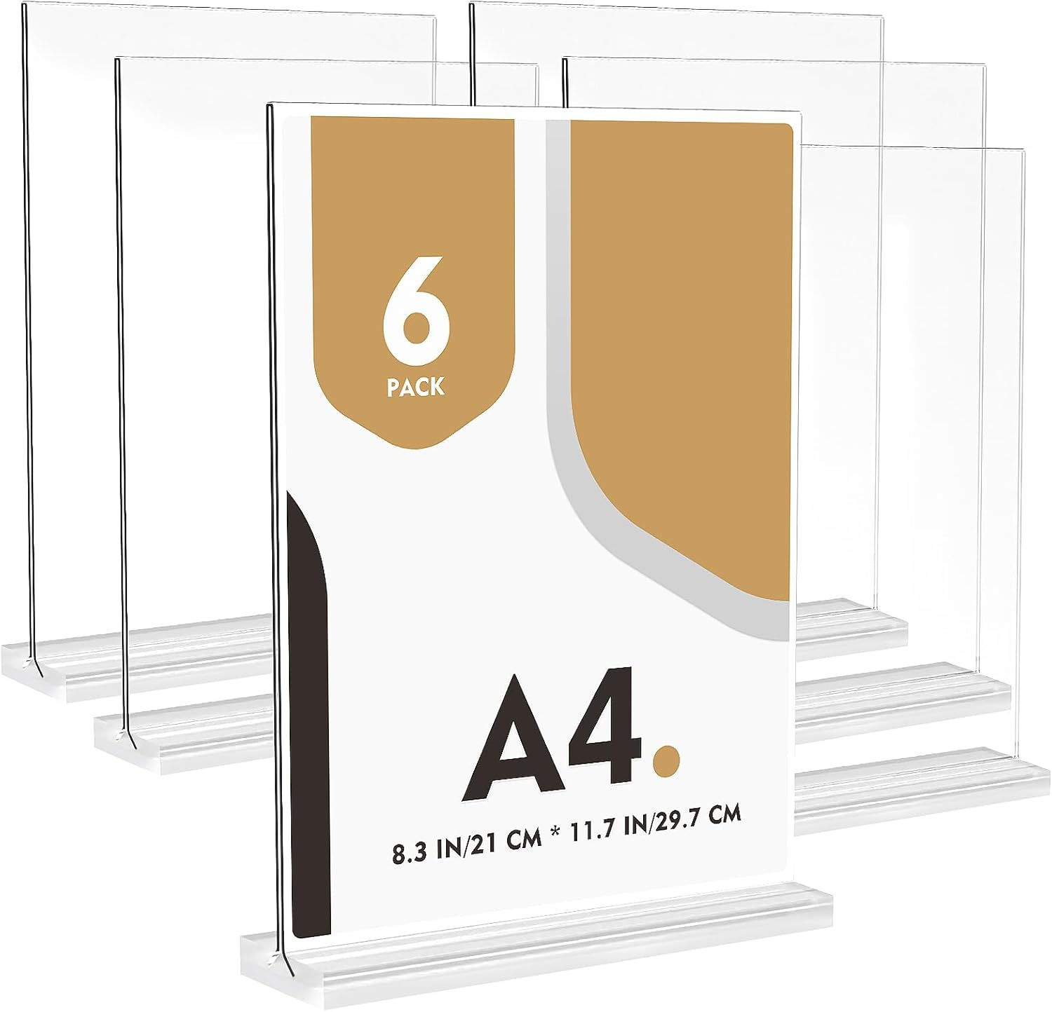 A4 Acrylic Sign Holder, 6Pack T-Shape Double-Side A4 Perspex Display Stand, Clear Poster Menu Holders for Office Shop Restaurant School image number 3