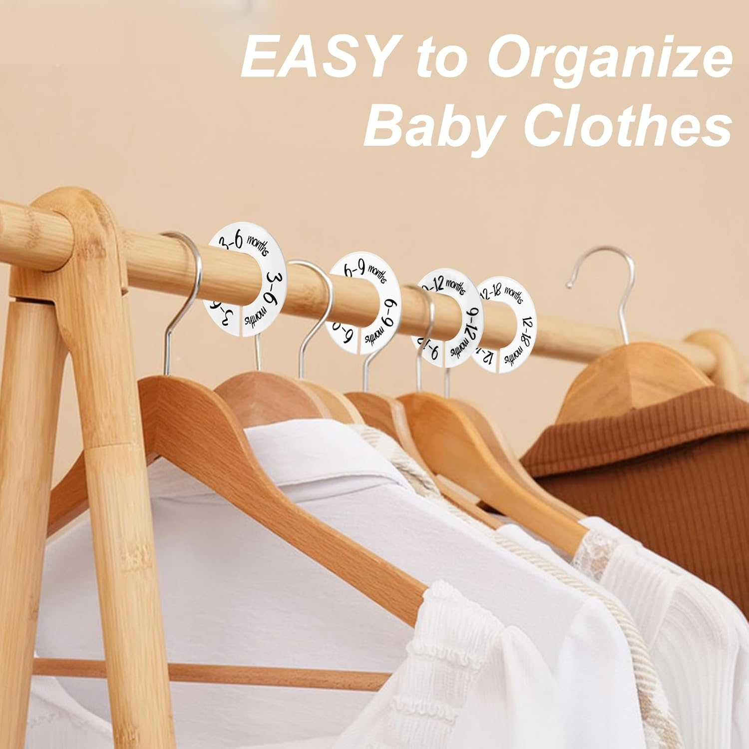 Baby Closet Dividers 6 Pack, Unisex Nursery Closet Organizer for Easy Sorting, 0-24 Months Hanger Divider from Newborn to Toddler, Baby Clothing Dividers Age Divider Fits Most Rod(White) image number 1