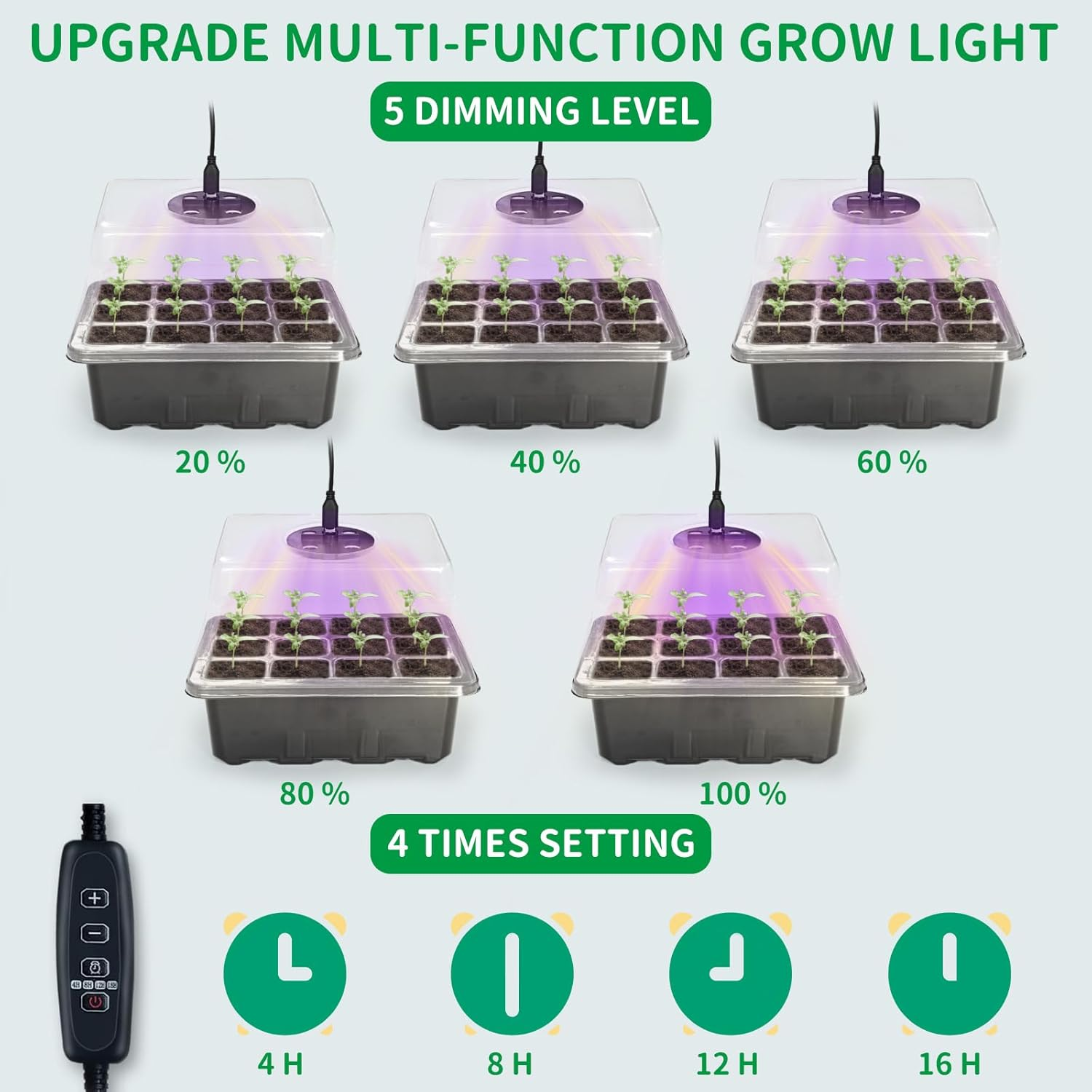AUPETEK 5 Pack Seed Starter Tray with Heat Mat and Grow Light Humidity Domes, 60 Cell Trays Germination Station Cloning Kit Australian Plug image number 2