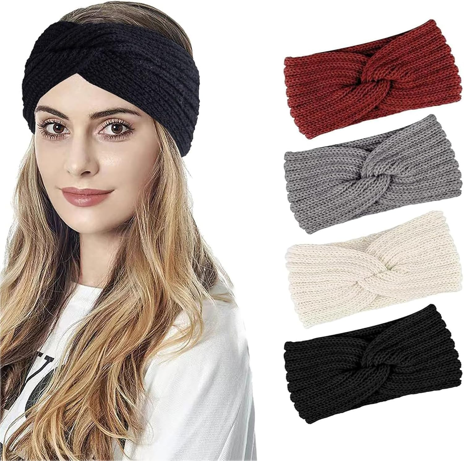 Women'S Headbands, Pack of 4 Hair Bands, Women'S Winter Headband, Girls Winter, Hair Band Headband, Elastic, Autumn and Winter Versatile Headband Women image number 5