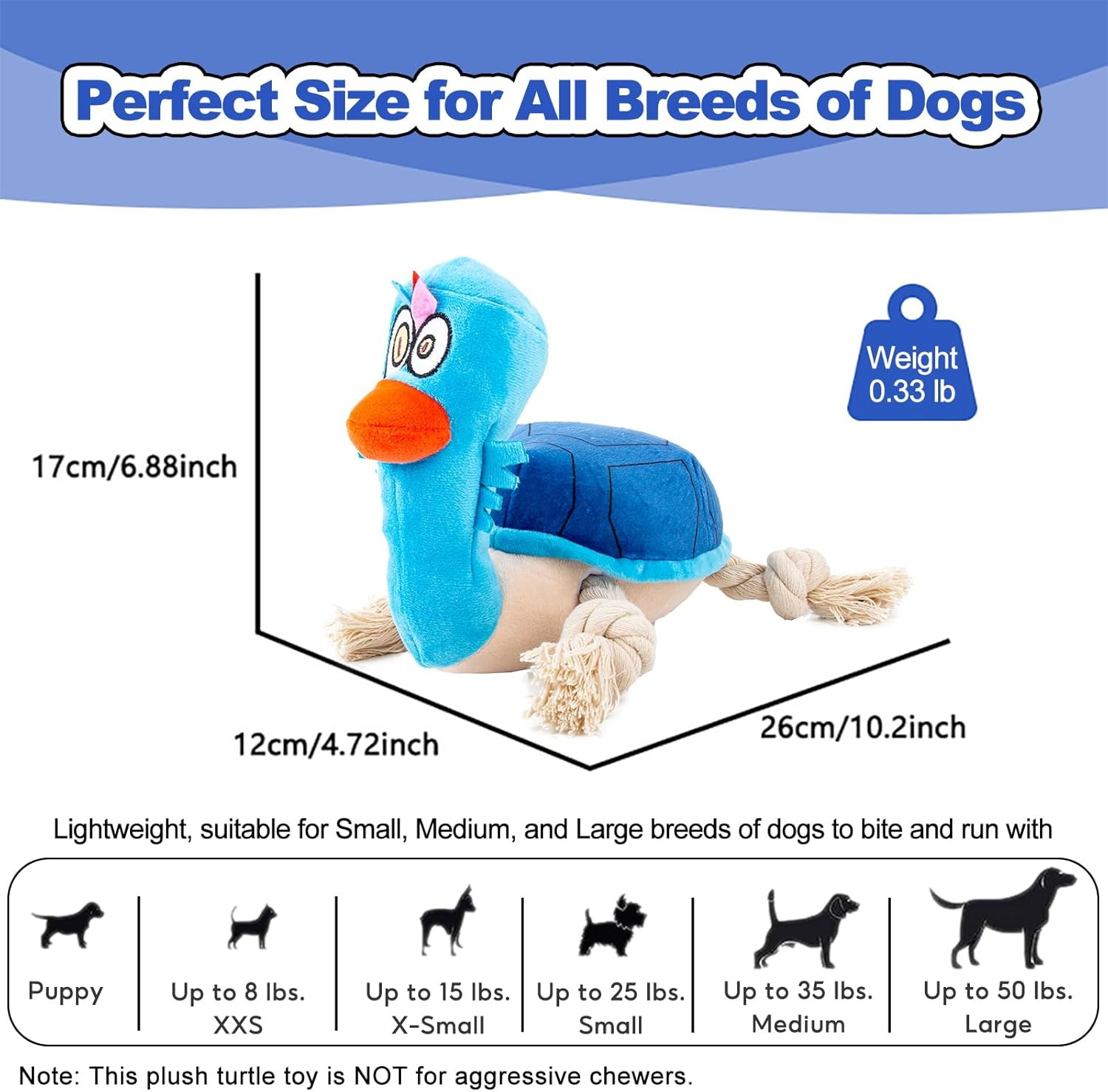 Adpartner Plush Squeaky Dog Toys, Stuffed Turtle Dog Toy for Small to Large Breeds, Sturdy Crinkle Dog Toys Interactive Tug of War Puppy Toy to Keep Them Busy image number 3