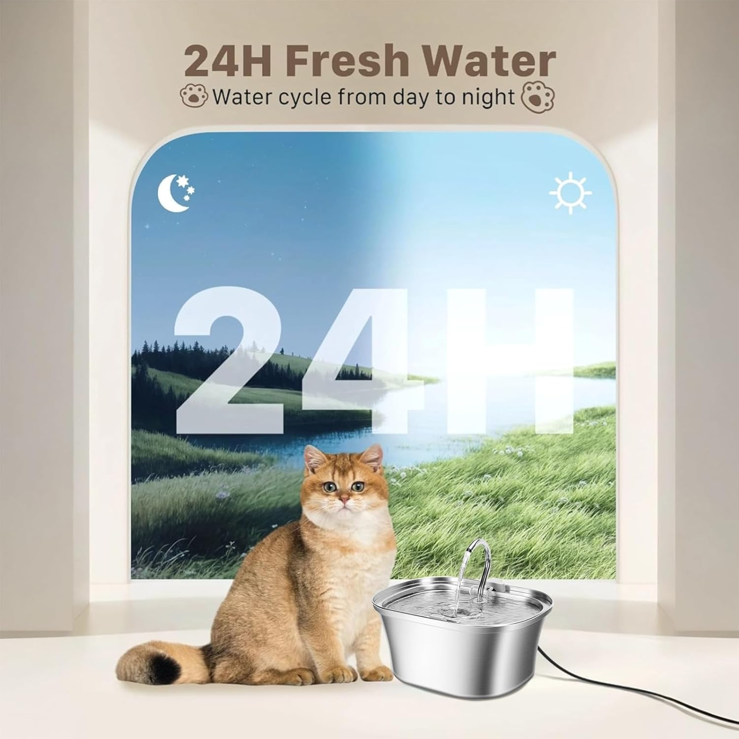Cat Water Fountain, 3.2L Stainless Steel, Automatic Cat Water Dispenser Bowl - Watering Supplies