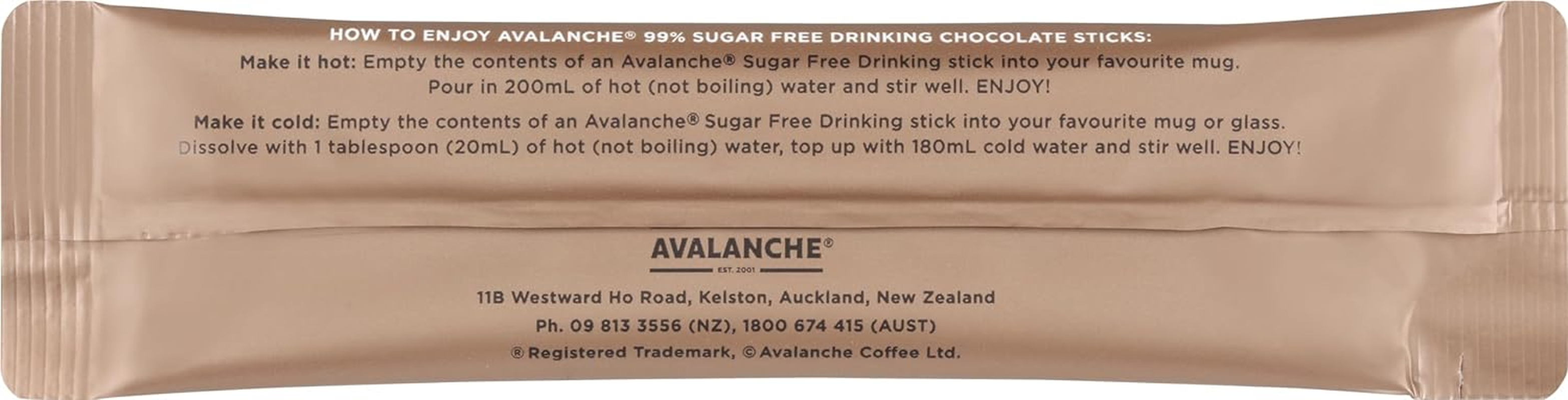 Avalanche 99% Sugar Free Drinking Chocolate 10 Coffee Sticks 200 G image number 5