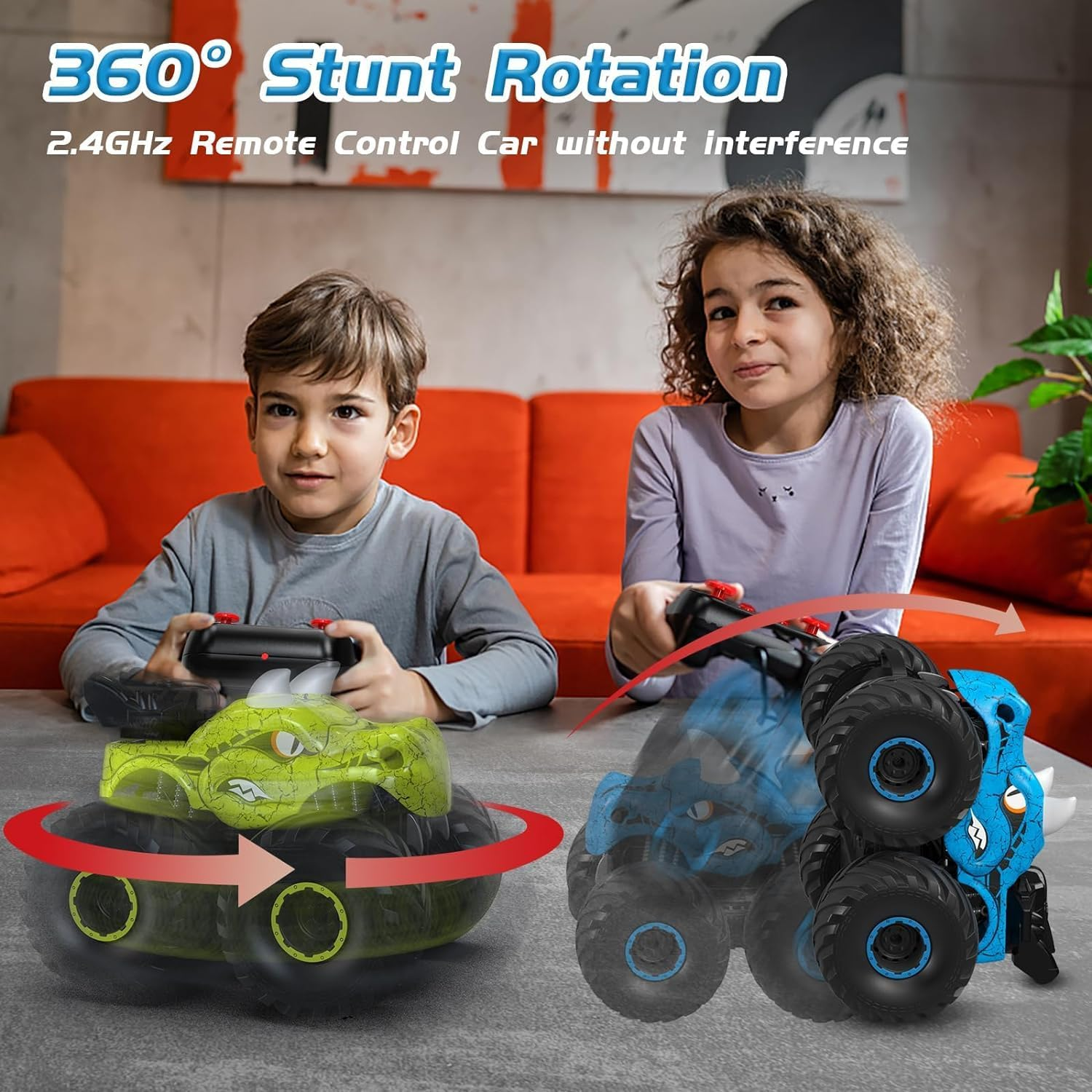 Remote Control Dinosaur Car, 2.4Ghz RC Monster Trucks for Boys with Spray, Light & Sound, All Terrain RC Cars with 2 Batteries, Dinosaur Toys for Kids 3 4 5 6 7 8, Christmas Birthday Gift (Blue) image number 1
