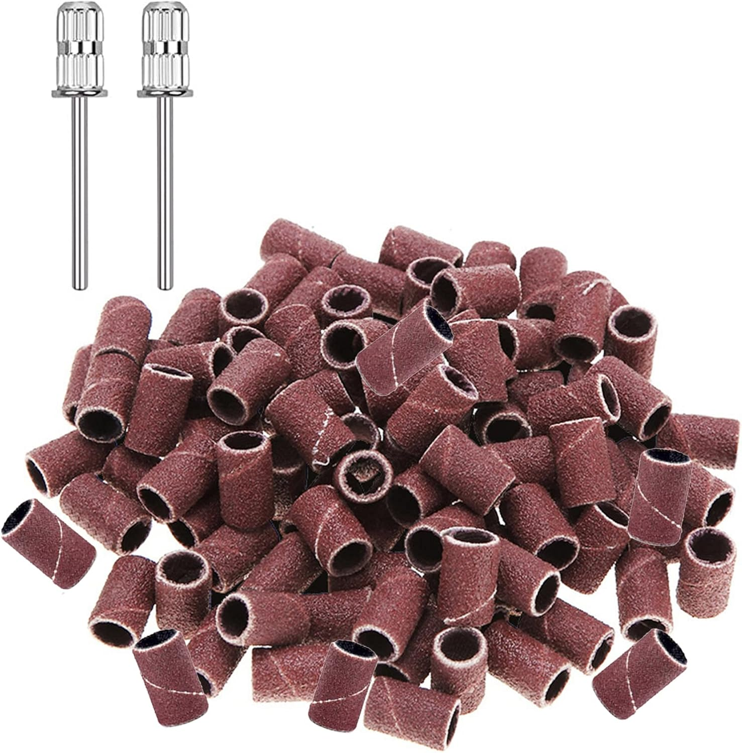 Luoshapucy Sanding Sleeves Sanding Belts Nail Cutter Grinding Caps Nail Cutter 100 Pieces Sanding Sleeves with Nail Drill 180 Inches for Manicure Pedicure Nail Design Nail Art (With 2 X Nail Drills) image number 3