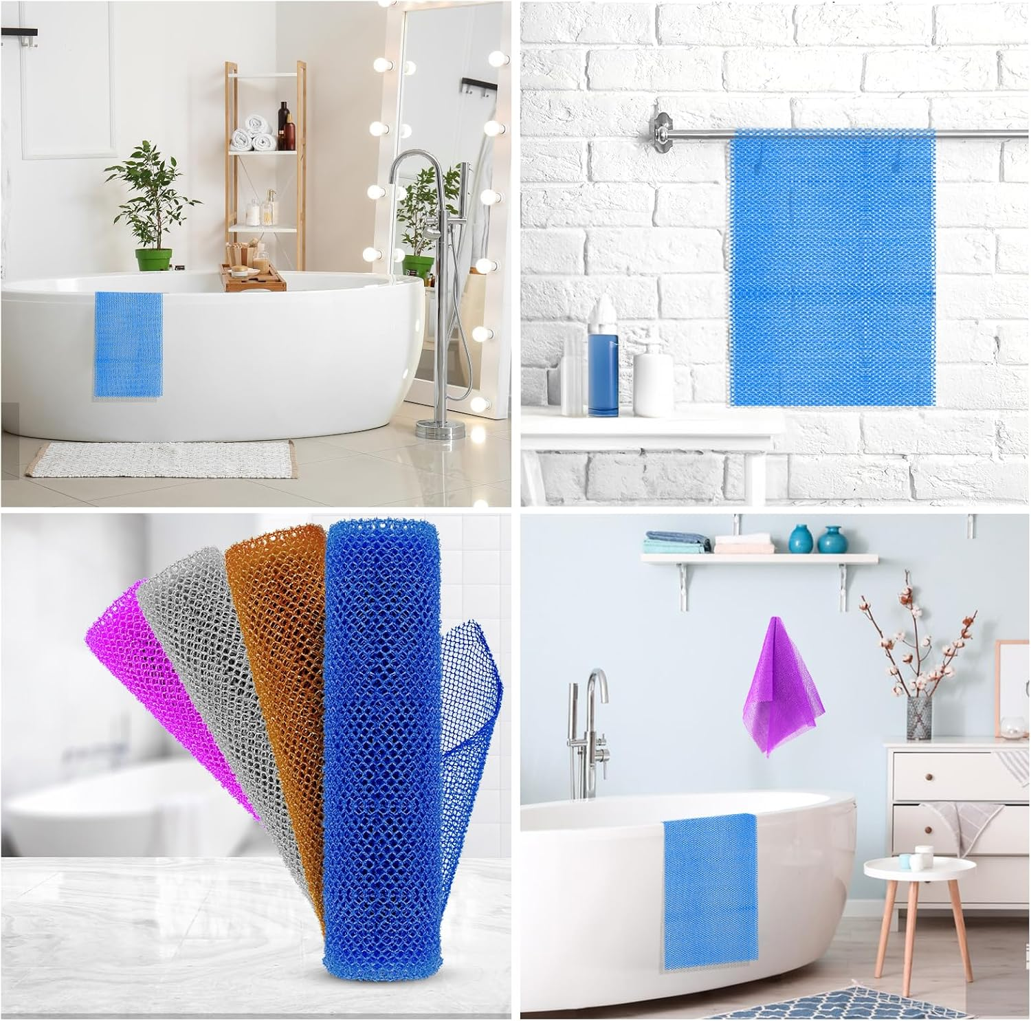 4 Pieces African Bath Sponge African Net Long Net Bath Sponge Enjoy Luxurious Exfoliation, Deep Cleansing, and Silky Smooth Skin Every Day(Brown, Blue, Purple,Grey) image number 1