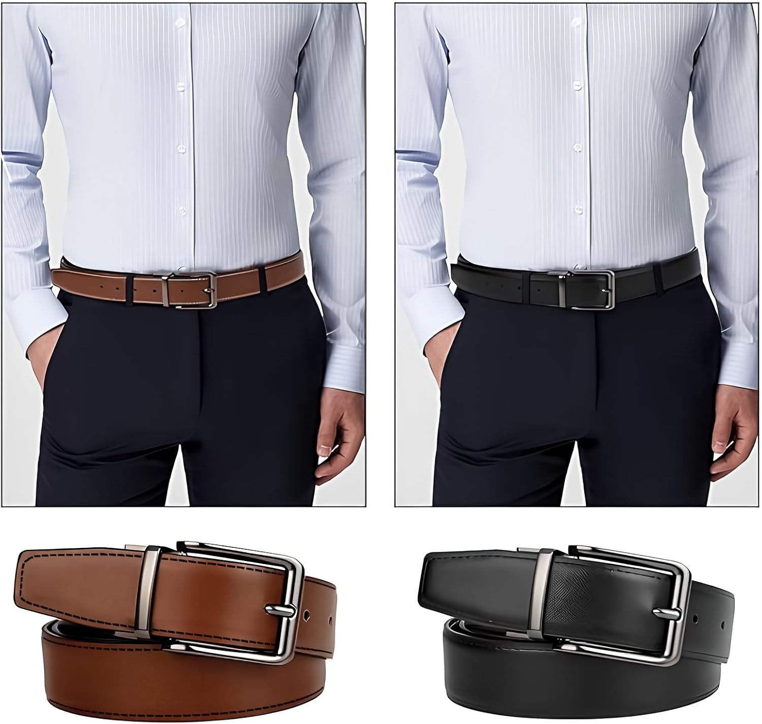Genuine Leather Belts for Men, Reversible Belts for Men, Stylish and Simple Men'S Belts for Suits, Jeans, Casual Clothing and Business Clothing image number 4