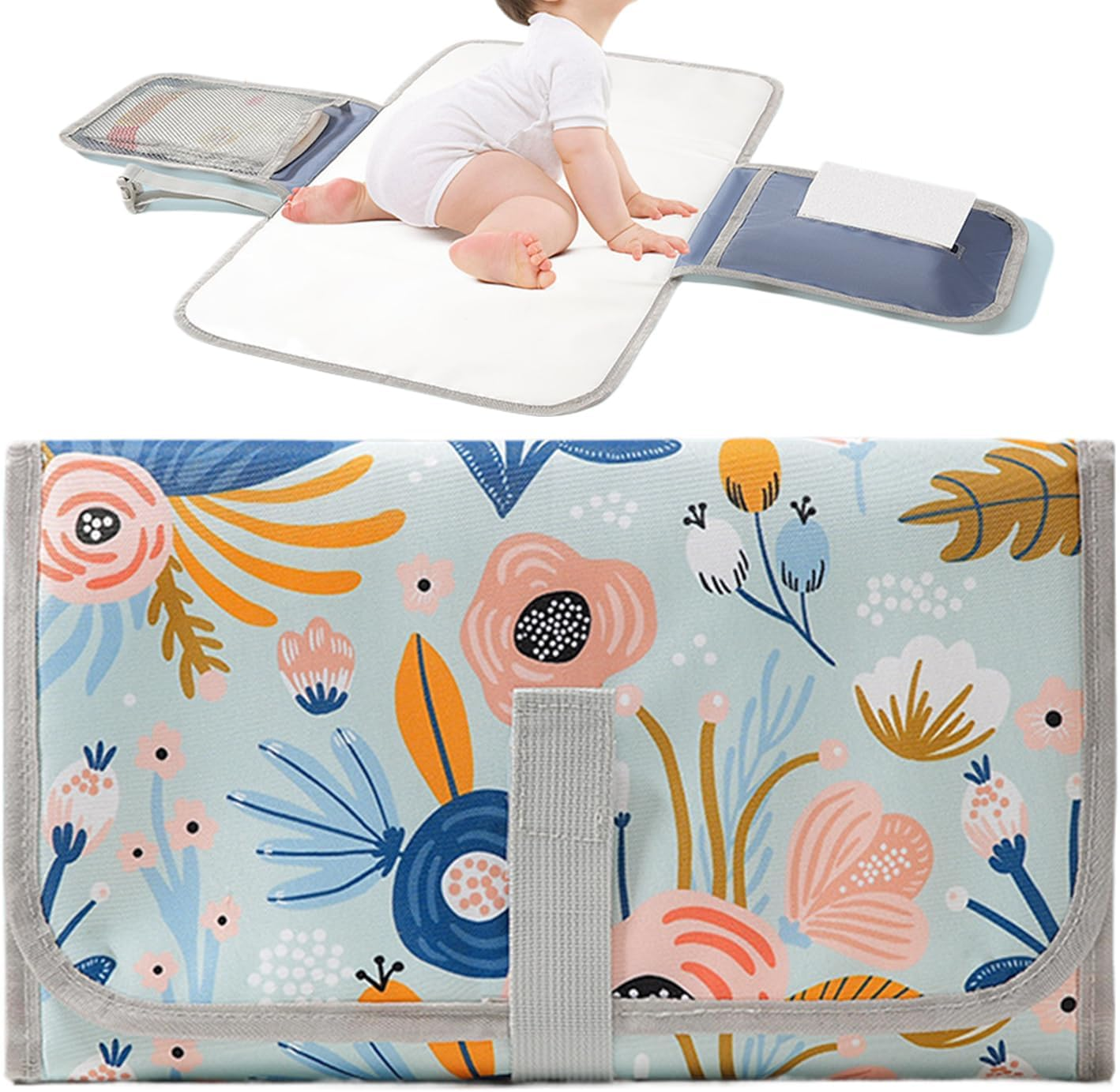 Diaper Changing Pad - Diaper Changing Mat Waterproof | Foldable Travel Accessories with Wipes Pocket for Stroller Boy Girl Parents Dad Nursery Daycare Hospital Airplane