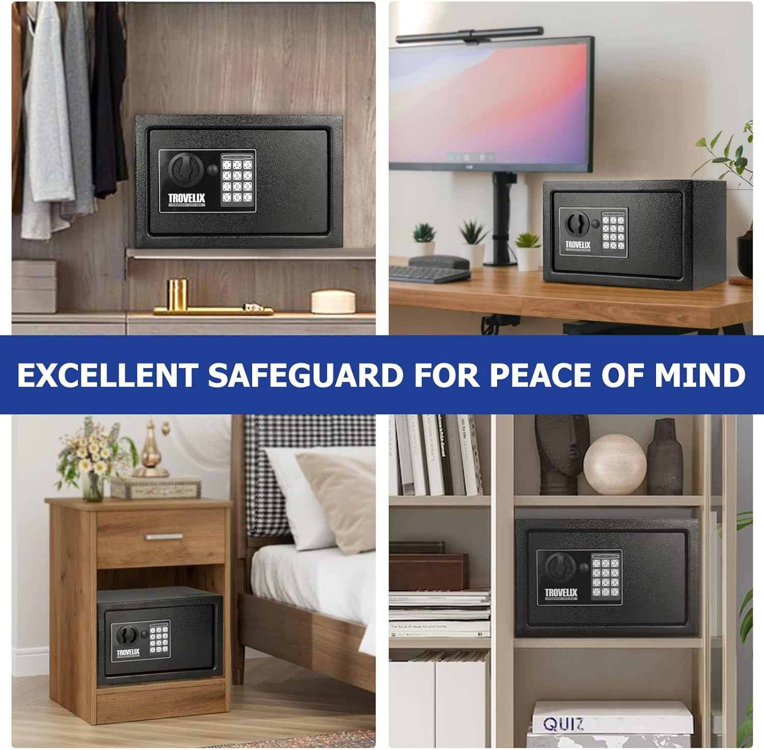 Safe Box for Home (0.4 Cubic Feet) with Fireproof Bag and Light, Keypad and Key Lock, Money and Cash Saving, Personal Use image number 2