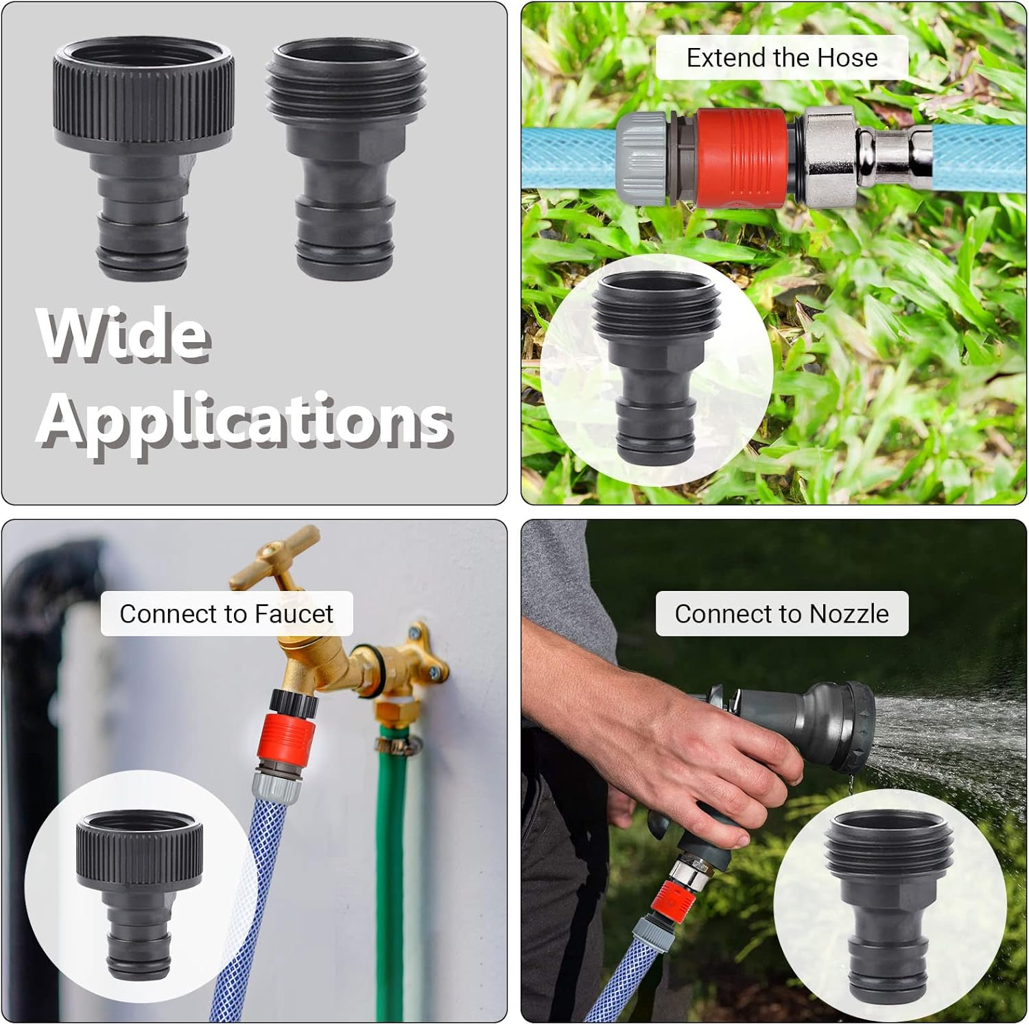 ECOESPTI Quick Connect Garden Hose Fittings, 3/4" Hose/Faucet/Nozzle Quick Connect Adapters, Male & Female Thread Nipple Quick Connectors, 12 Pack image number 4