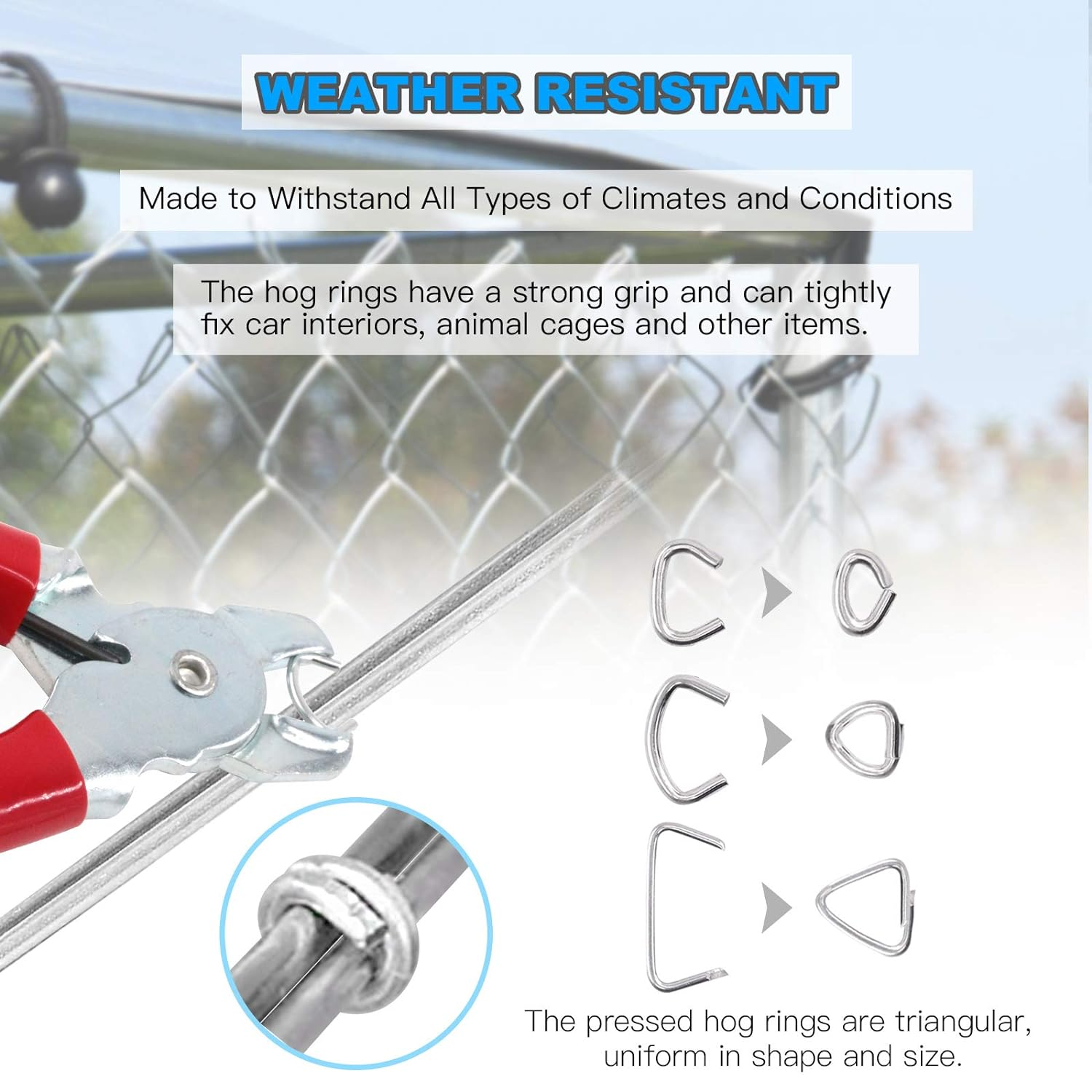 Glarks 362Pcs Hog Ring Pliers Kit with 360Pcs 1/2'' 3/4'' 3/8'' Steel Hog Rings and Anti-Cutting Gloves for Upholstery, Fencing, DIY Craft, Furniture and More image number 3